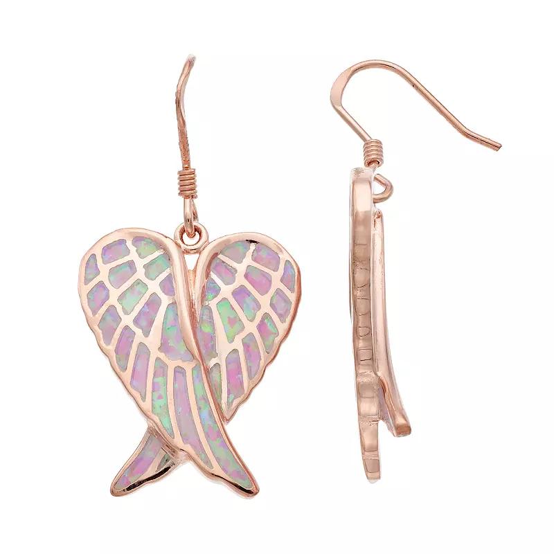 Nautica Rocks 14k Rose Gold Over Silver Lab-Created Pink Opal Angel Wing Drop Earrings, Women's, Pink Tone Product Image