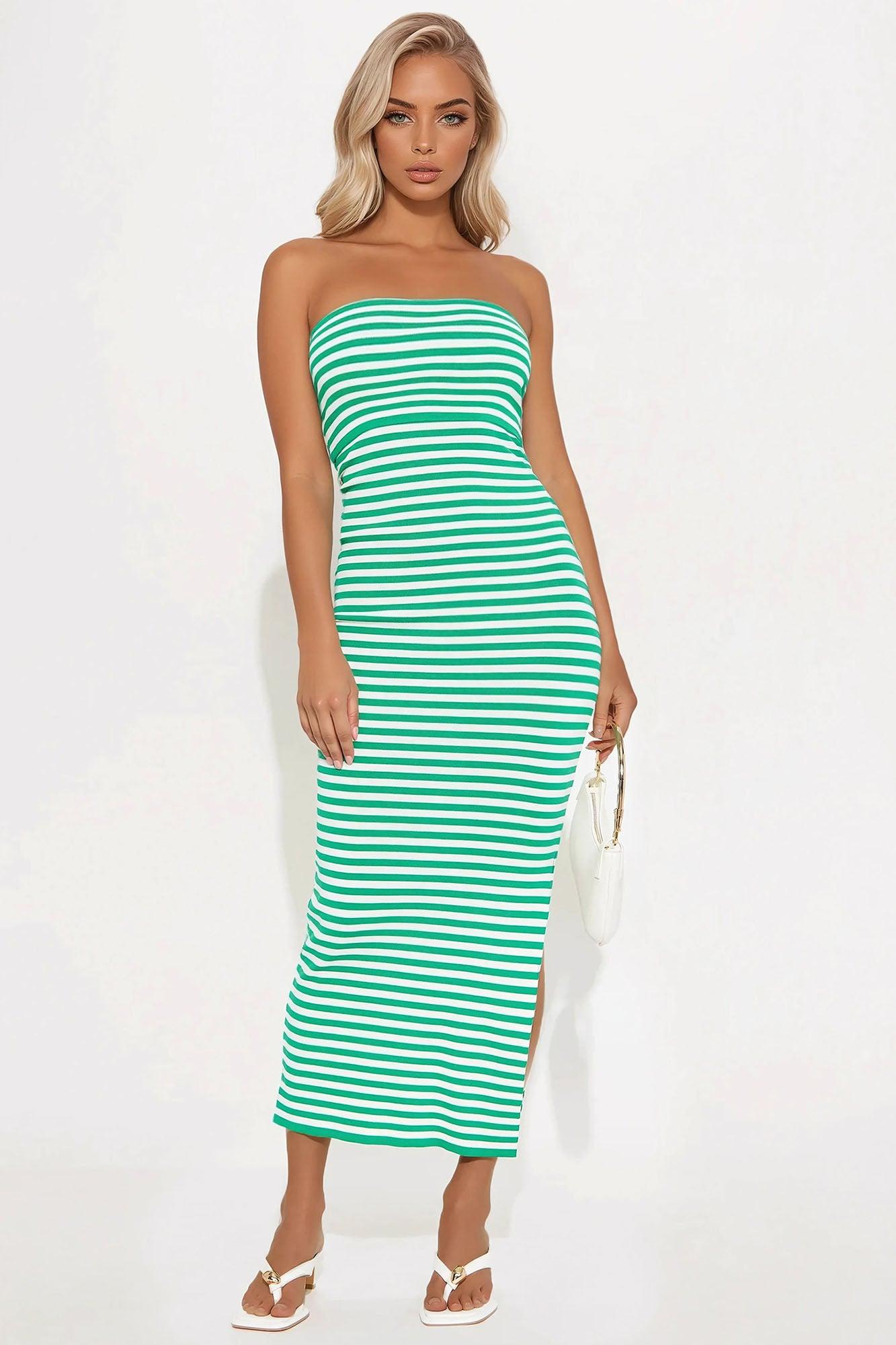 Jenna Striped Maxi Tube Dress - Green/combo Product Image