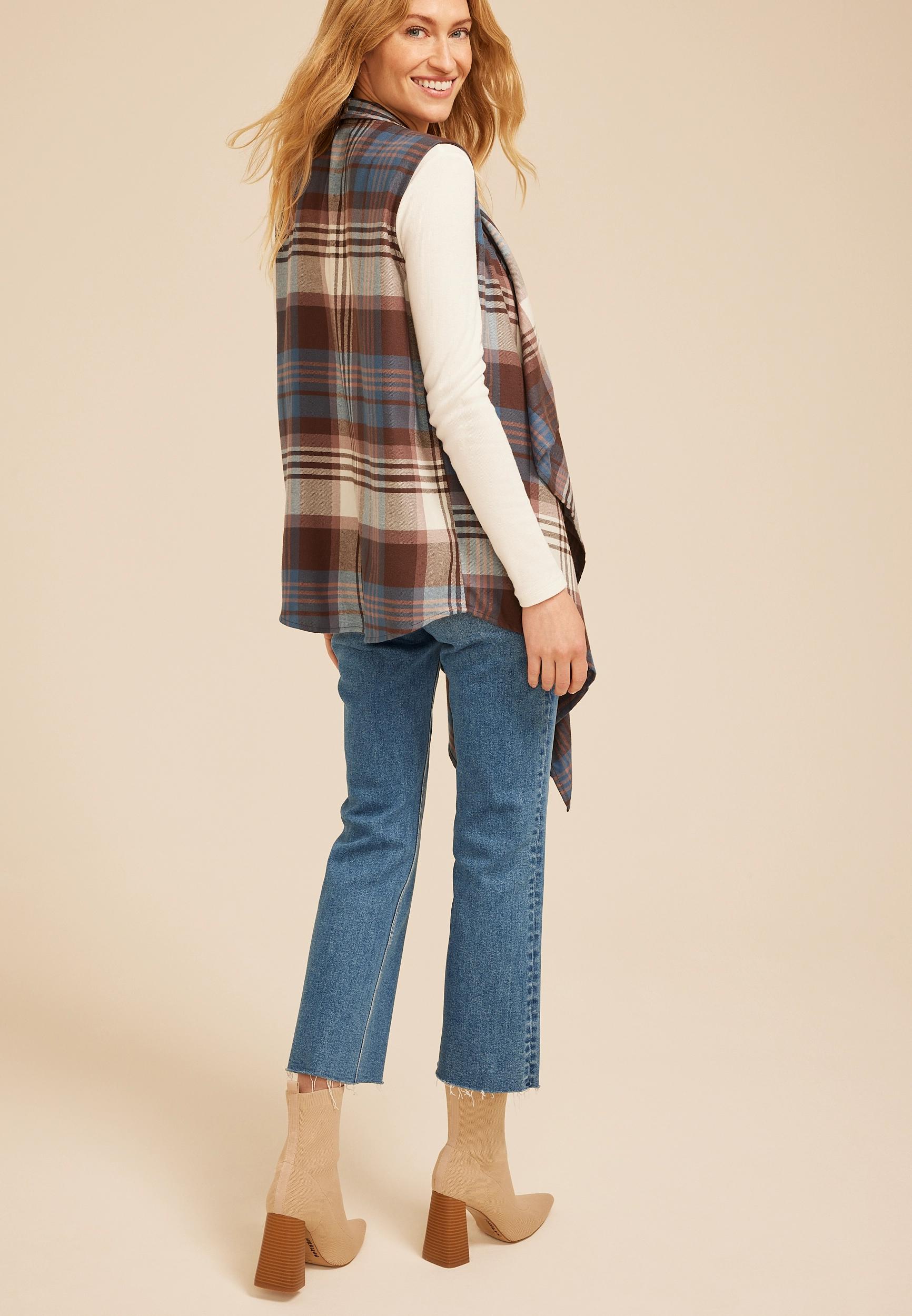 Plaid Open Front Waterfall Vest Product Image