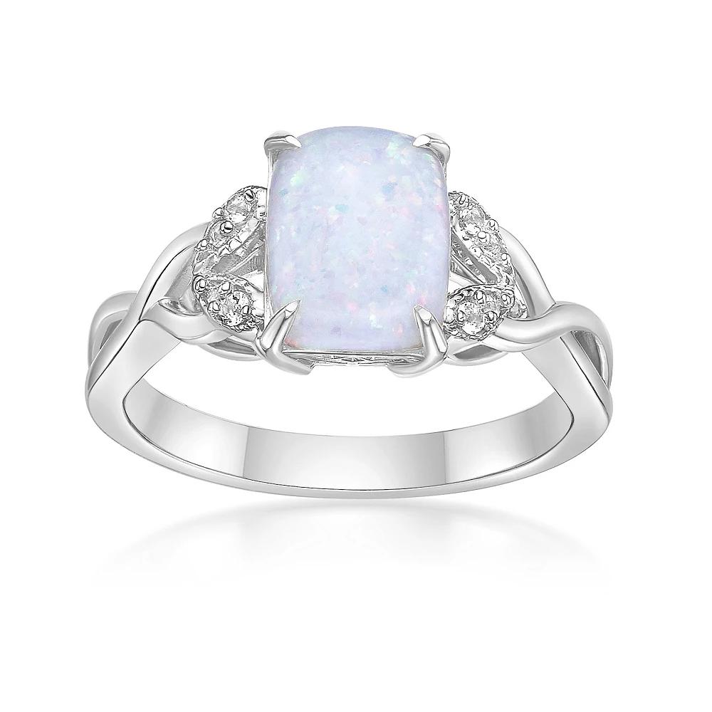 Gemminded Sterling Silver Lab-Created Opal & Lab-Created White Sapphire Octagon Ring, Womens Product Image
