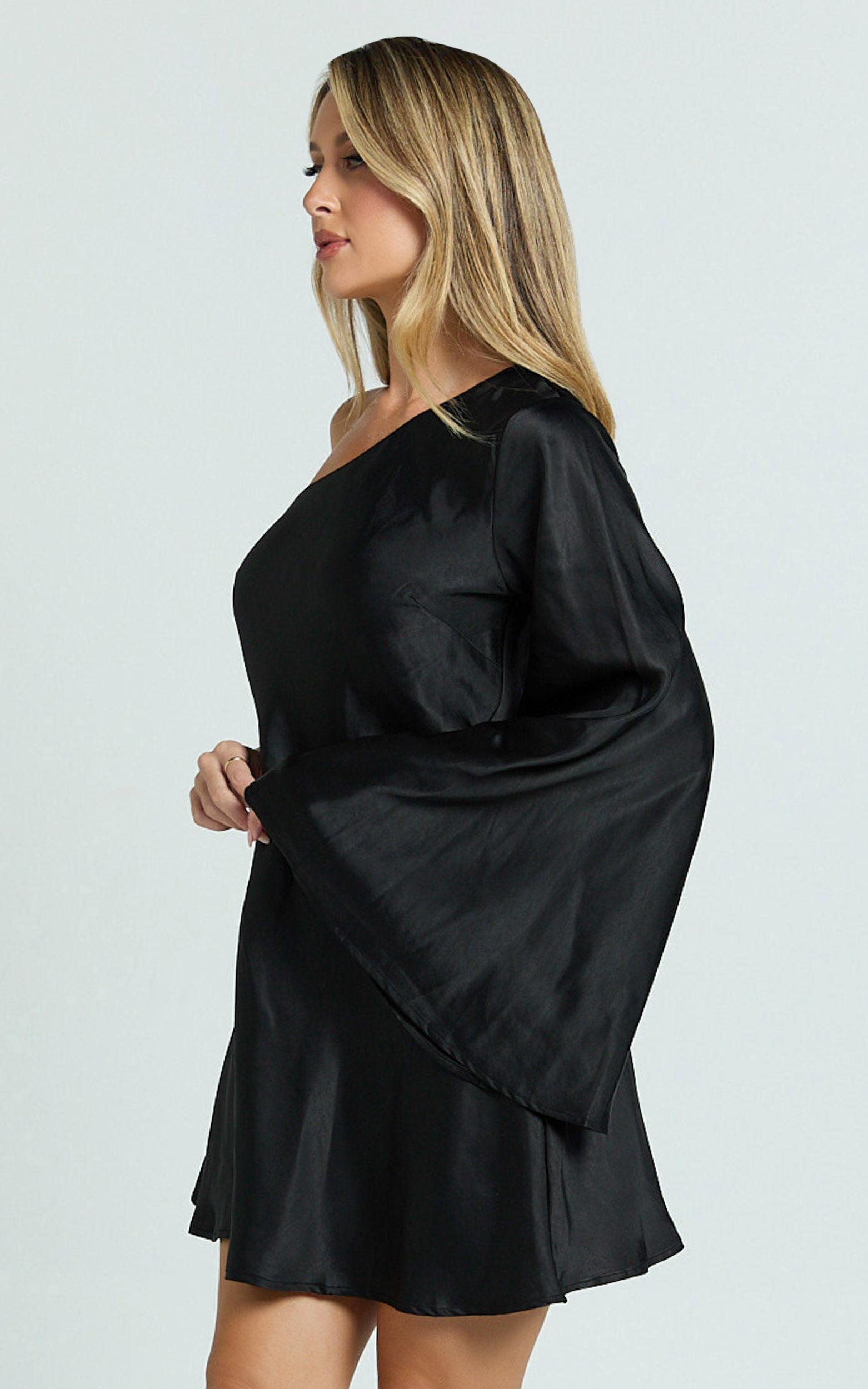 Karla Mini Dress - One Shoulder Long Sleeve Dress in Black Product Image