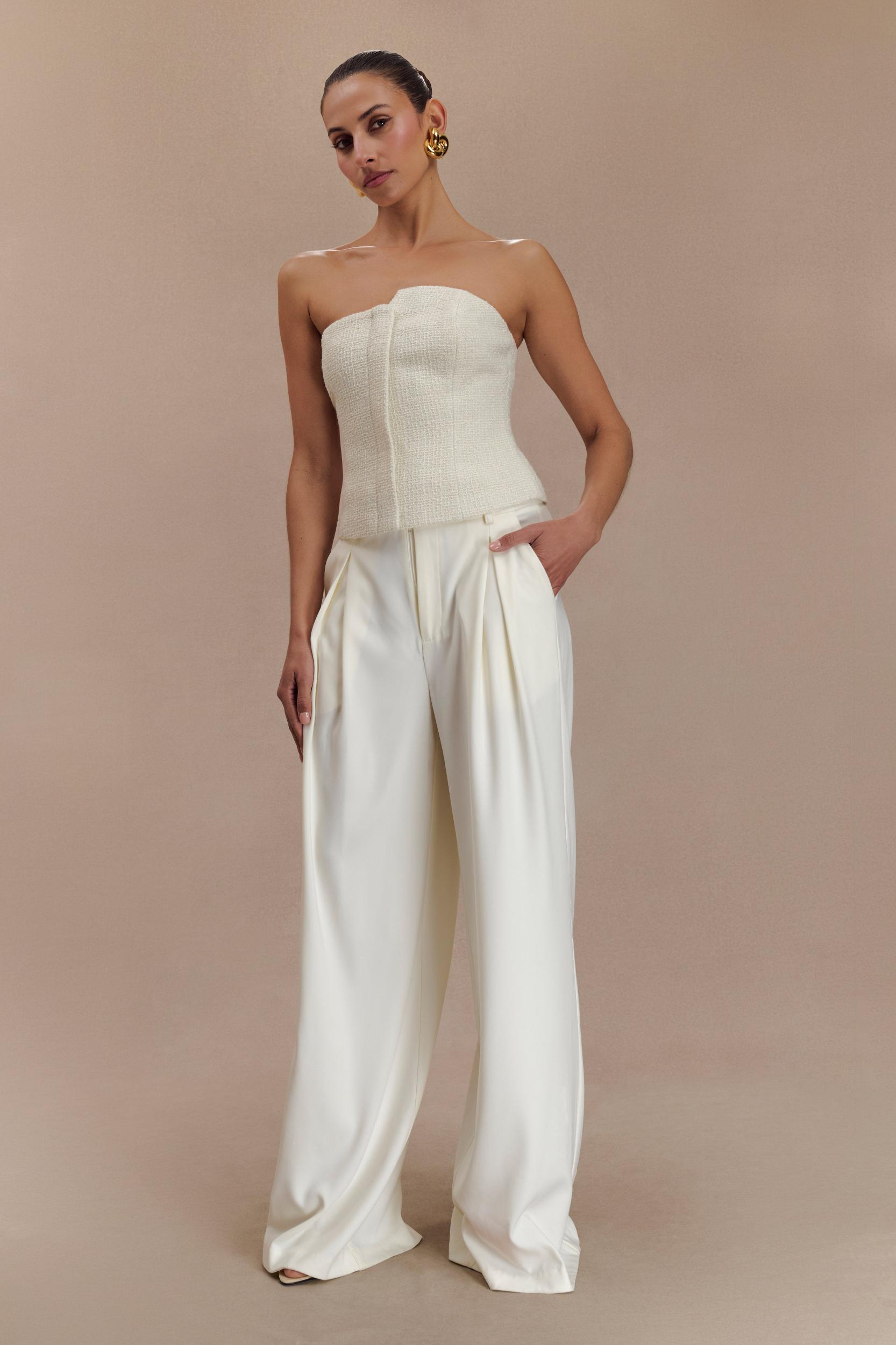 Parker Boucle Strapless Asymmetric Top - Ivory Product Image