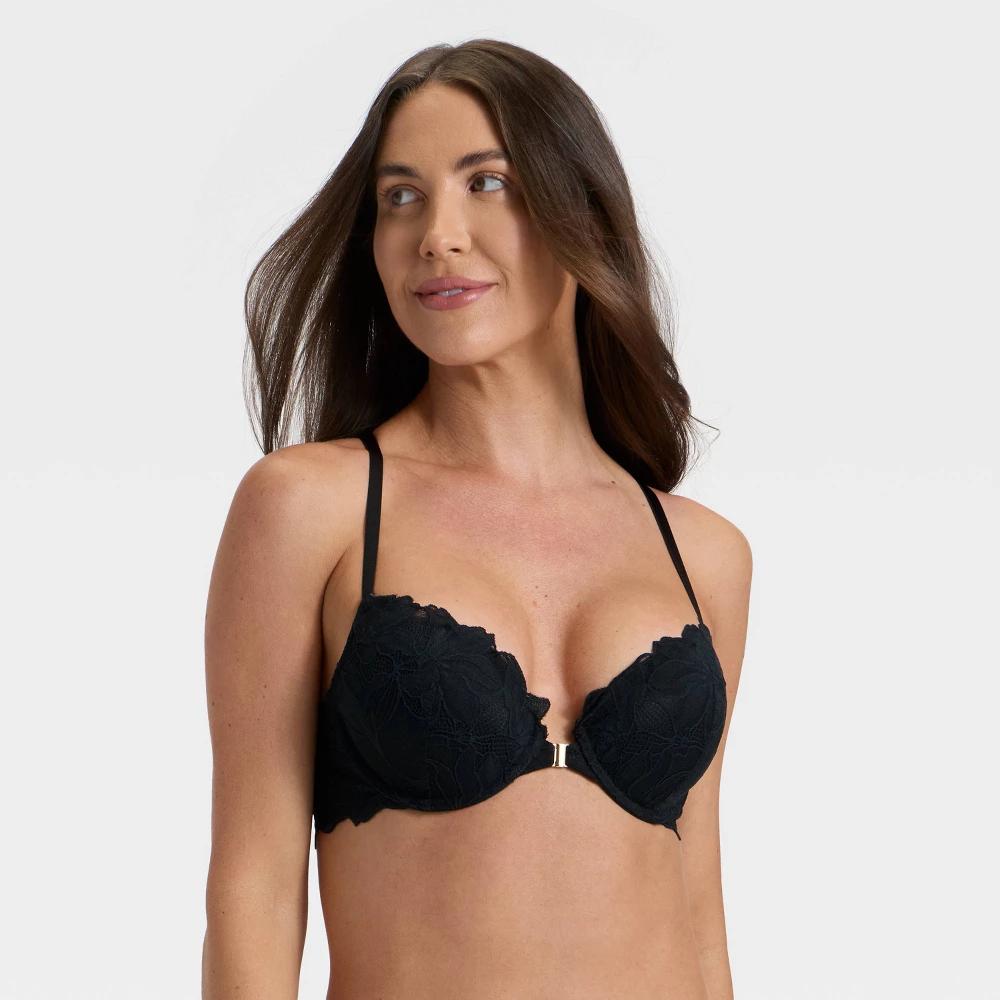 Women's Lace Front-Close Push-Up Plunge Bra - Auden™ Black 40C Product Image