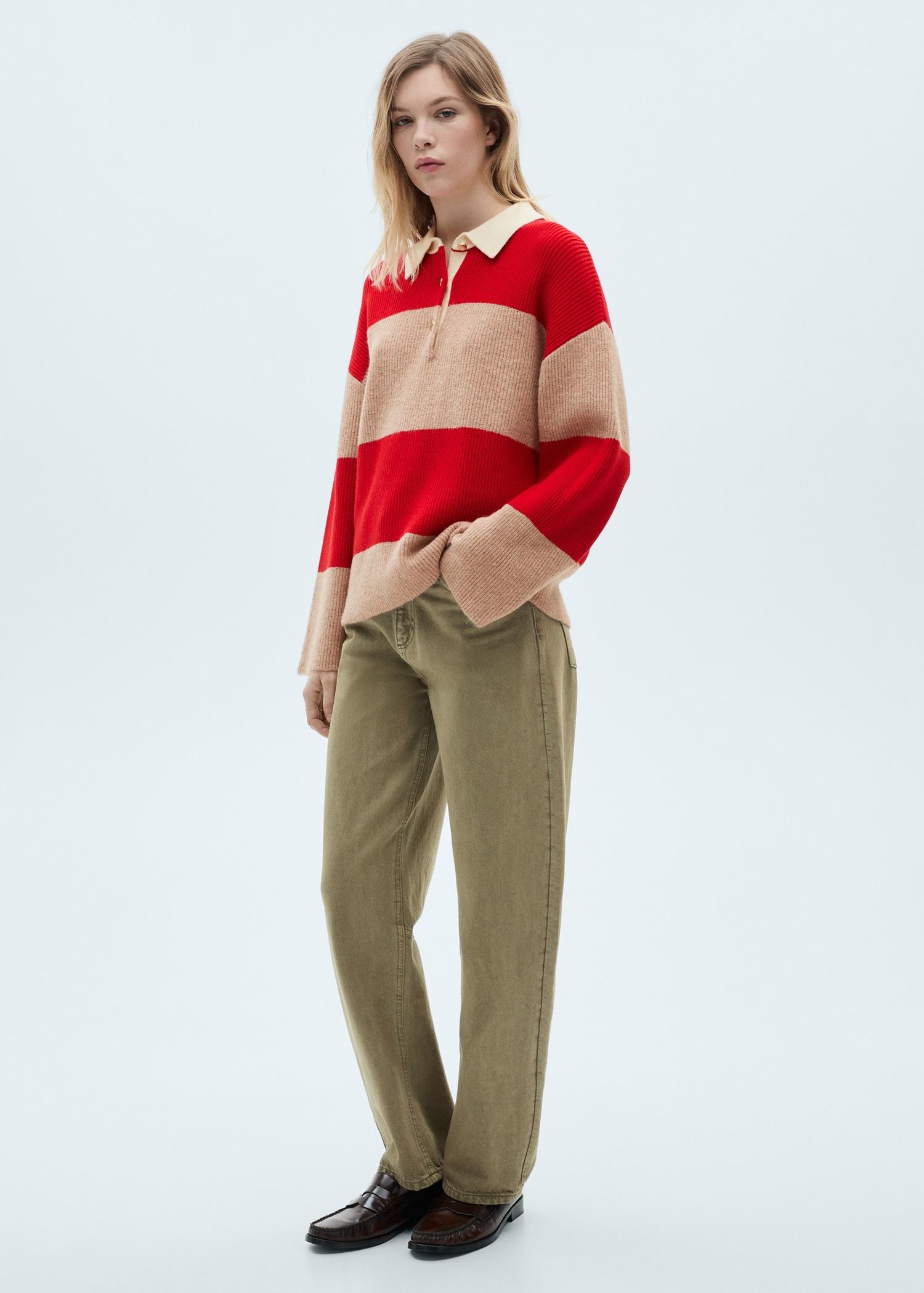 Striped polo-neck sweater - Women | MANGO USA Product Image