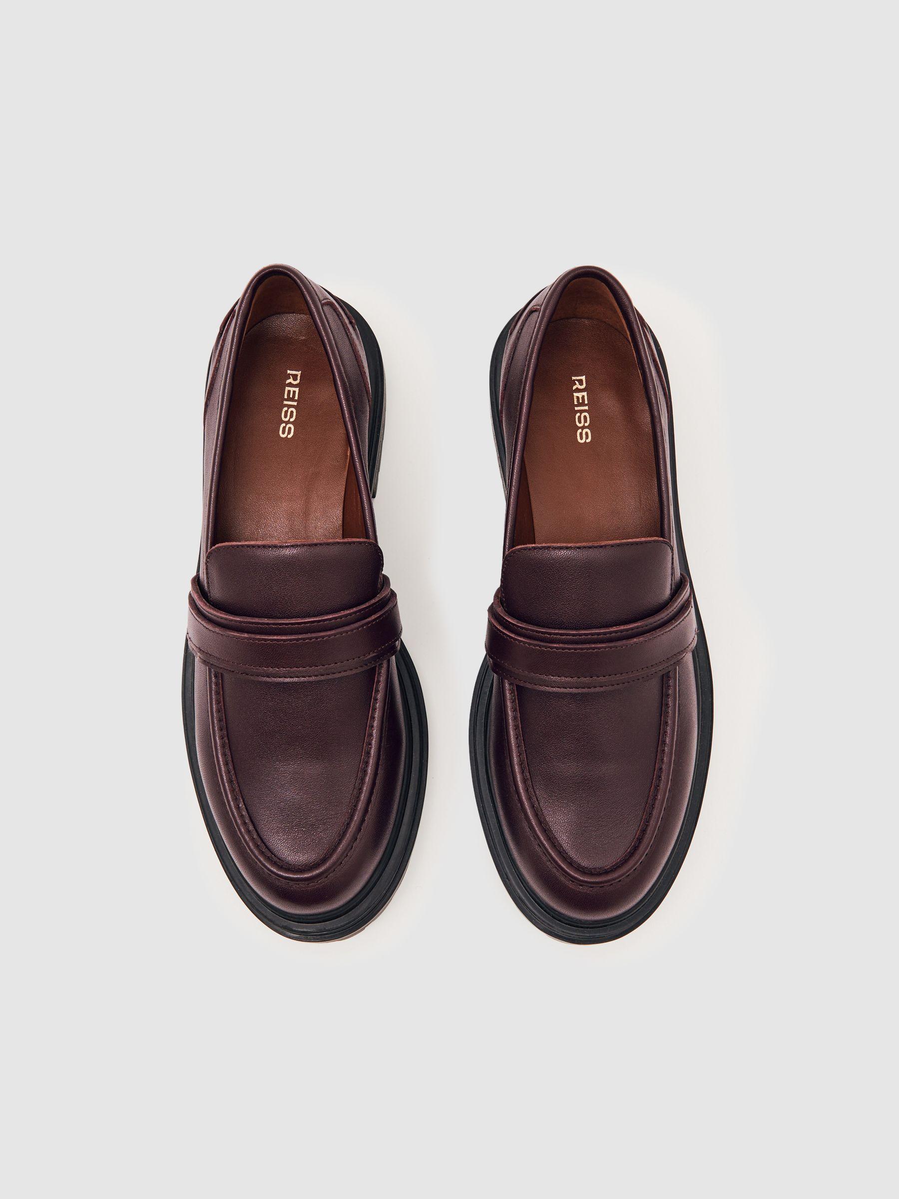 Leather Strap-Detail Lug-Sole Loafers in Burgundy Product Image