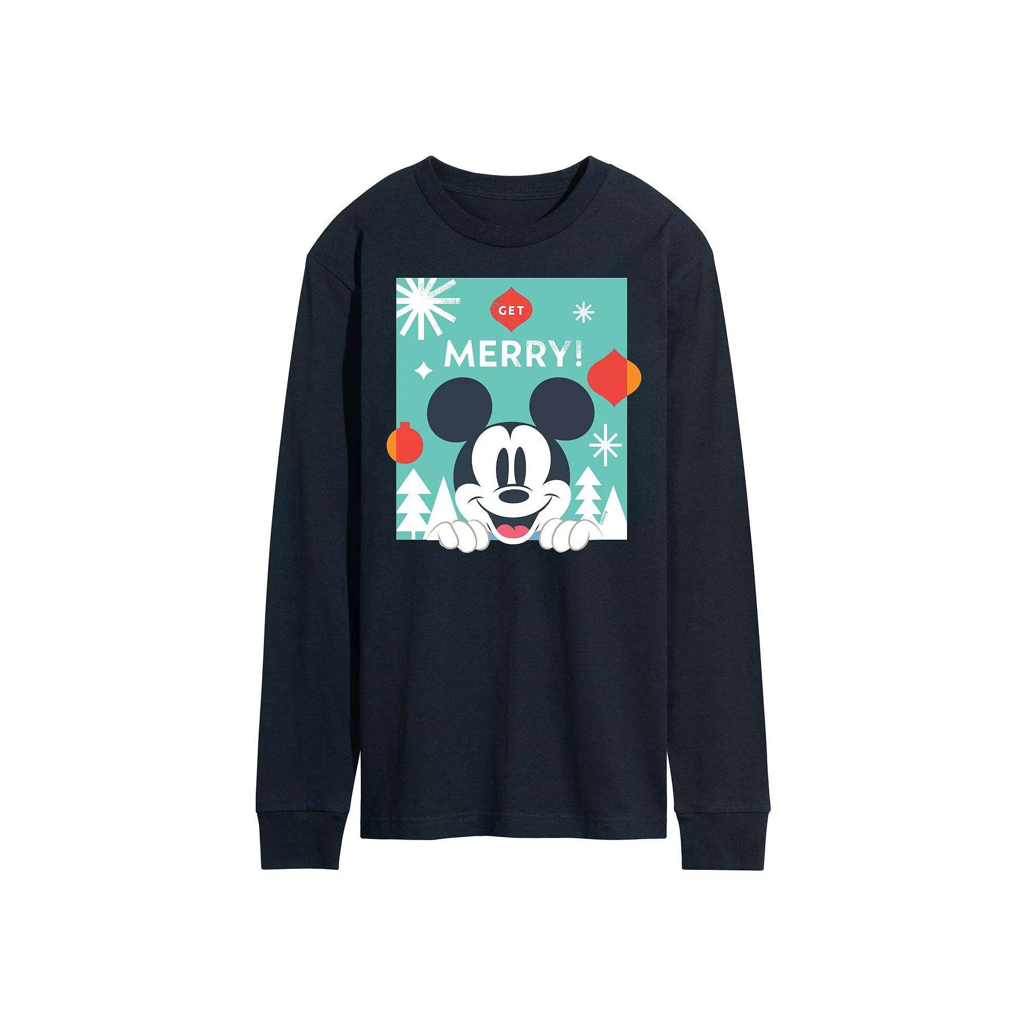 Disney's Men's Mickey Mouse Get Merry Long-sleeved Tee,  Product Image