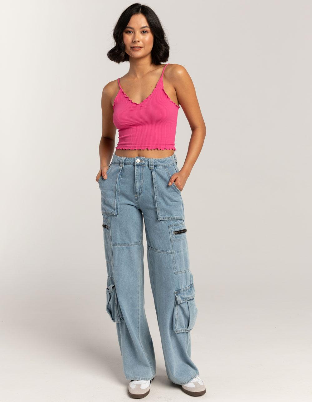 FULL TILT Seamless Lettuce Edge Womens Cami - PINK Product Image