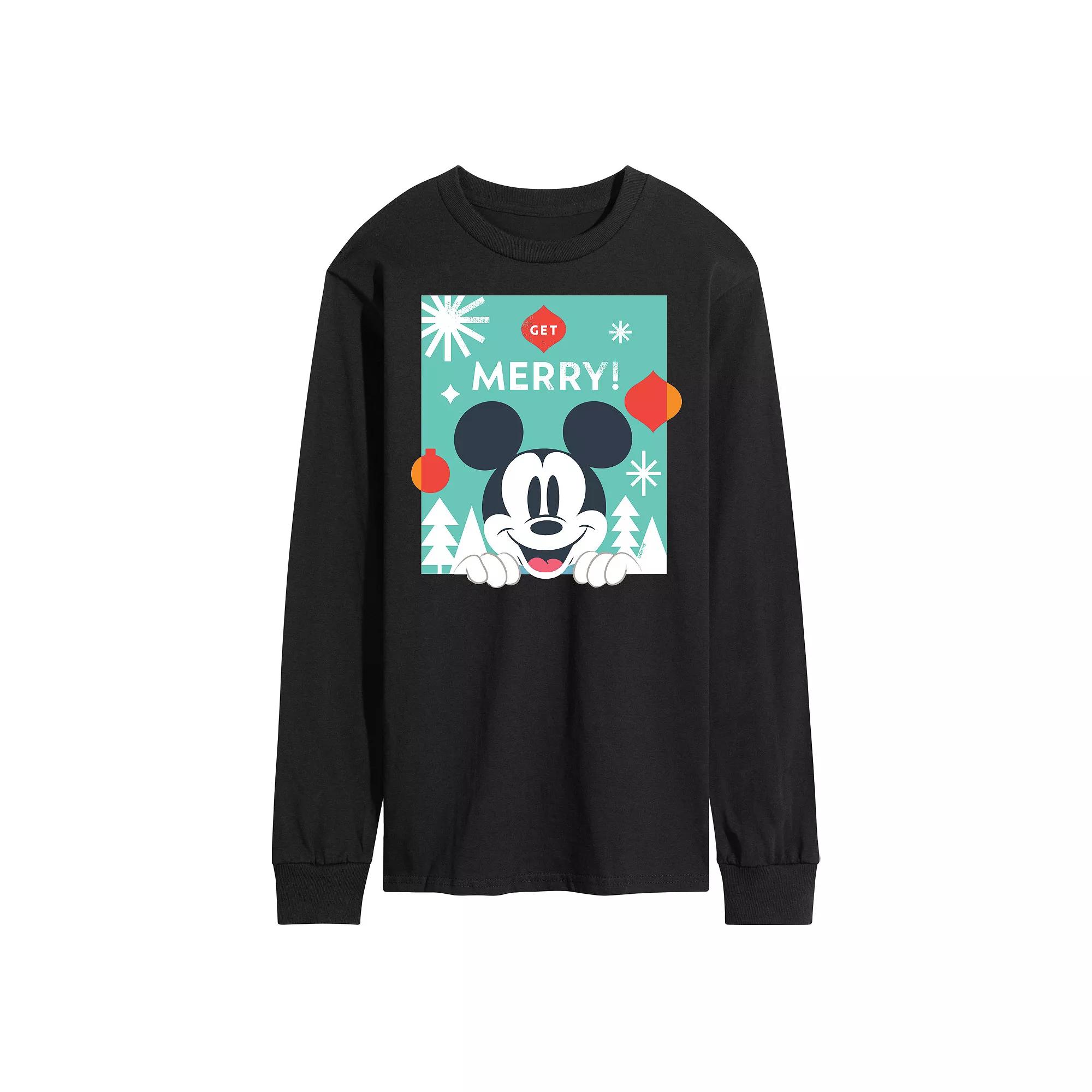 Disney's Men's Mickey Mouse Get Merry Long-sleeved Tee,  Product Image