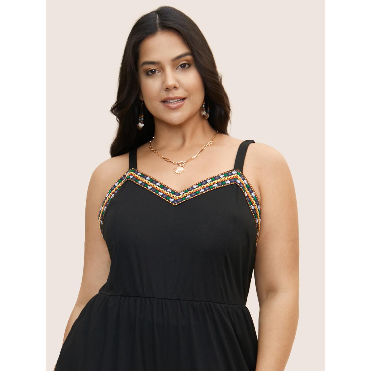 Plus Size Black V Neck Woven Ribbon Pocket Jumpsuit Women Resort Sleeveless V-neck Vacation Loose Jumpsuits BloomChic 18-20/2X Product Image