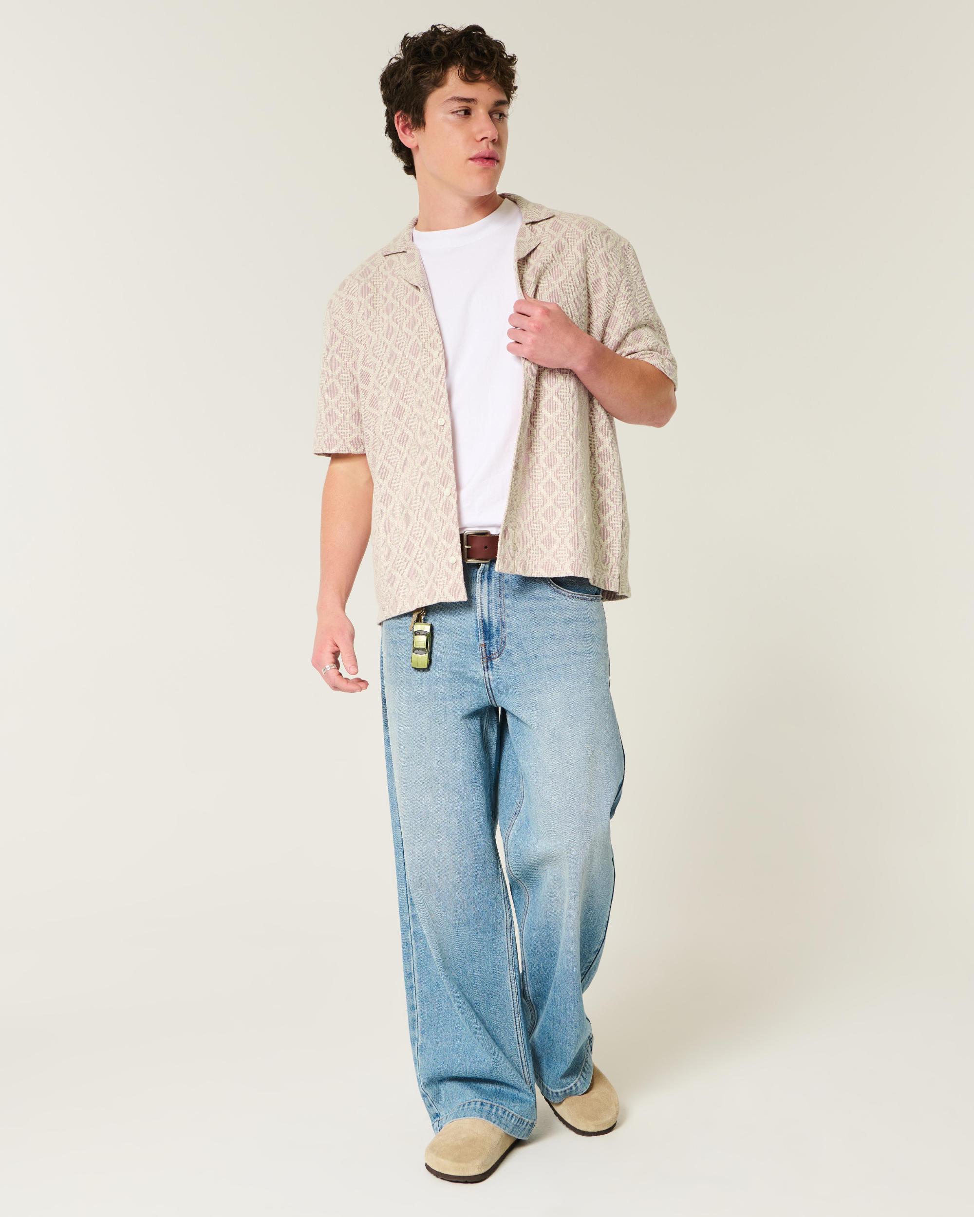 Boxy Short-Sleeve Crochet-Style Shirt Product Image