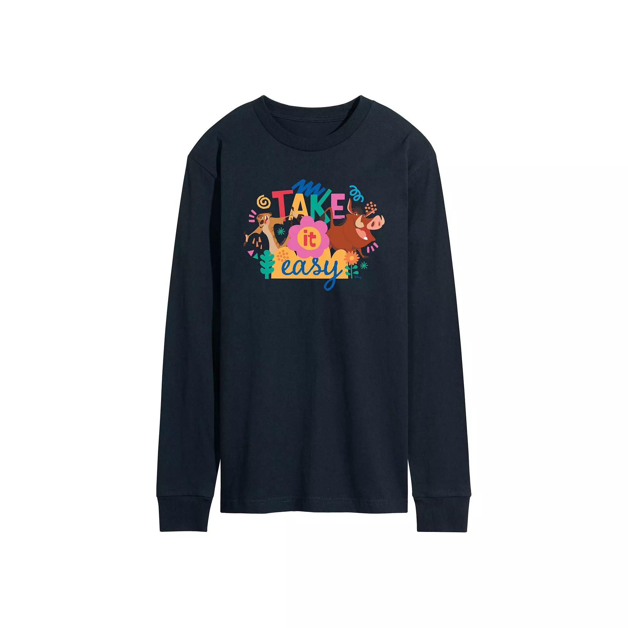 Disney's Lion King Timon & Pumba Men's Take It Easy Long Sleeve Graphic Tee,  Product Image