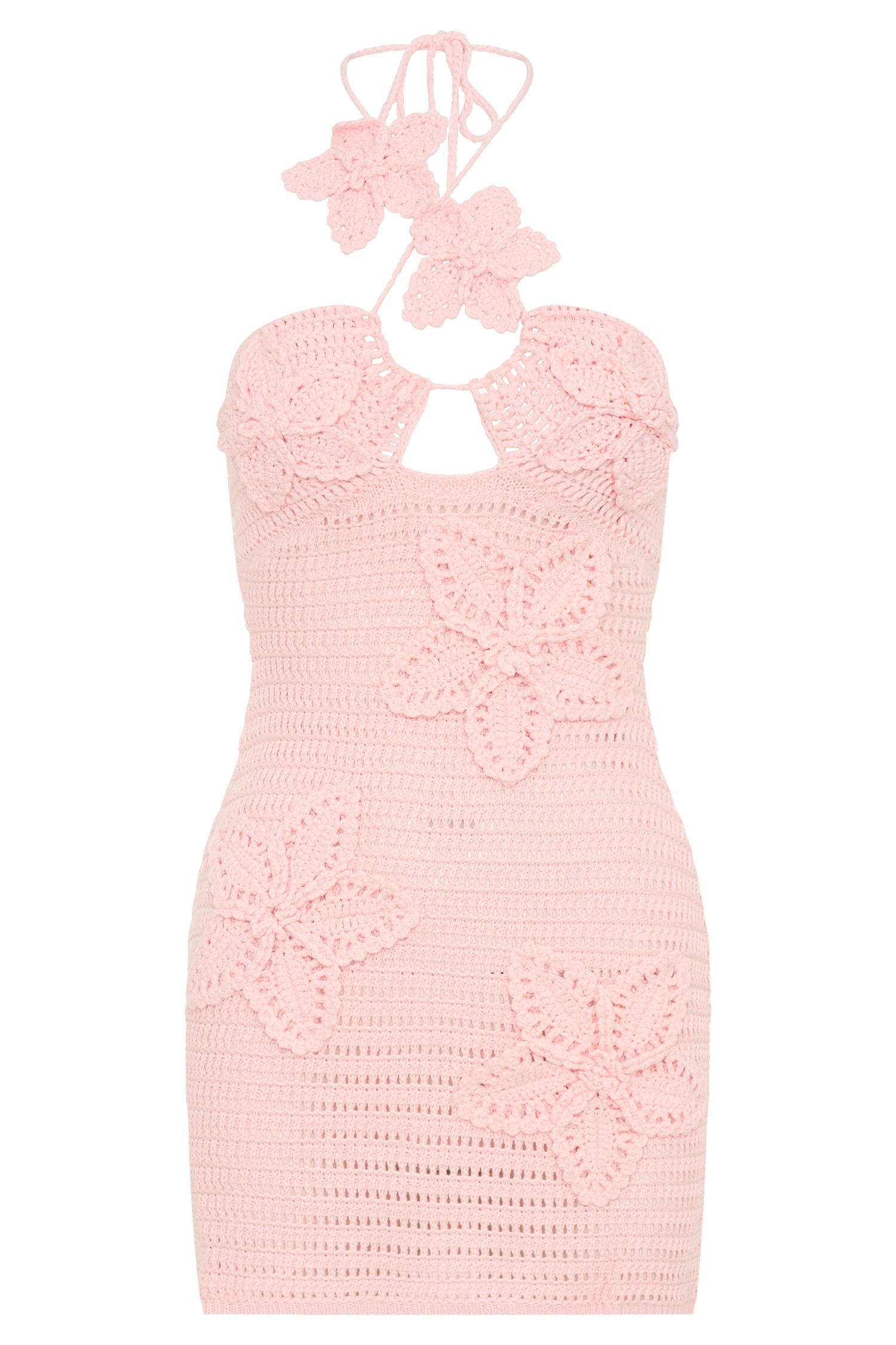 Kyla Floral Crochet Mini Dress - Pink Product Image