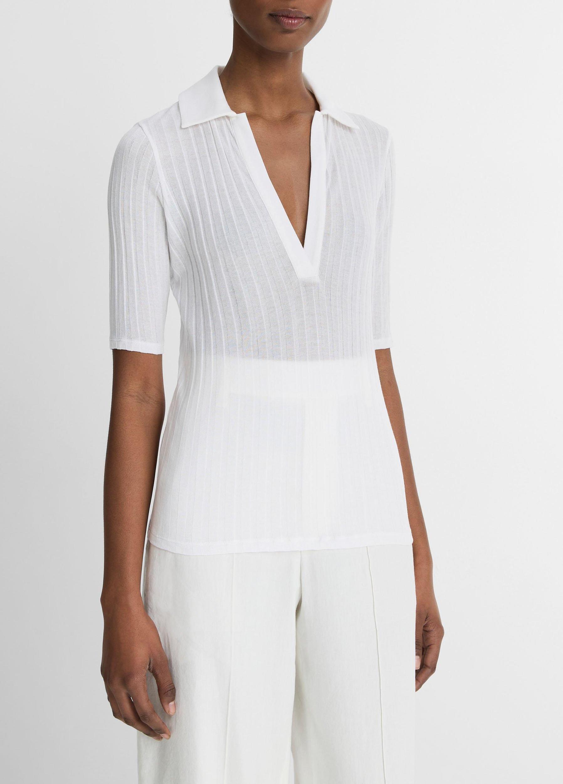 Cotton Elbow-Sleeve Polo Shirt Product Image