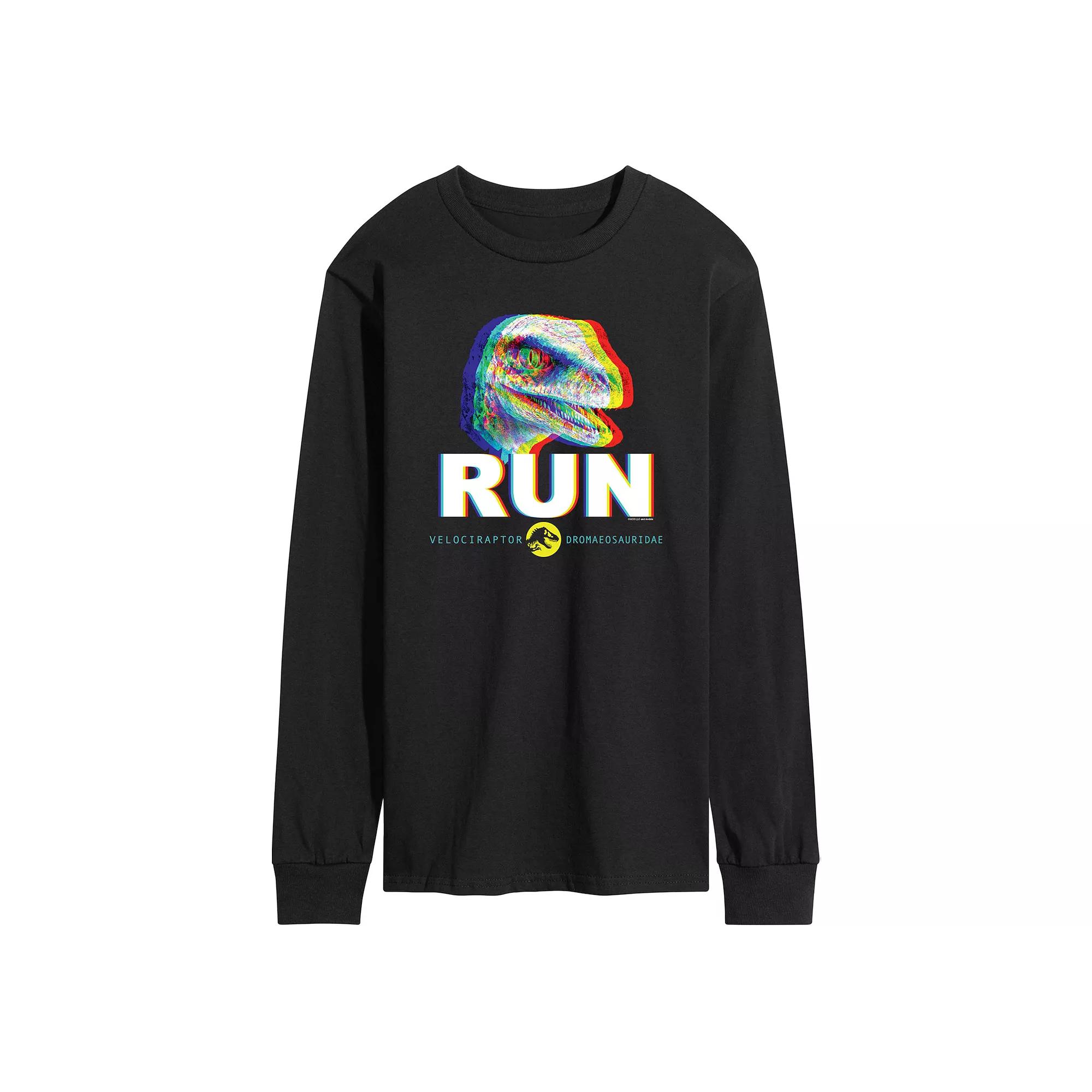 Men's Jurassic World Run Glitch Velociraptor Long Sleeve Graphic Tee,  Product Image