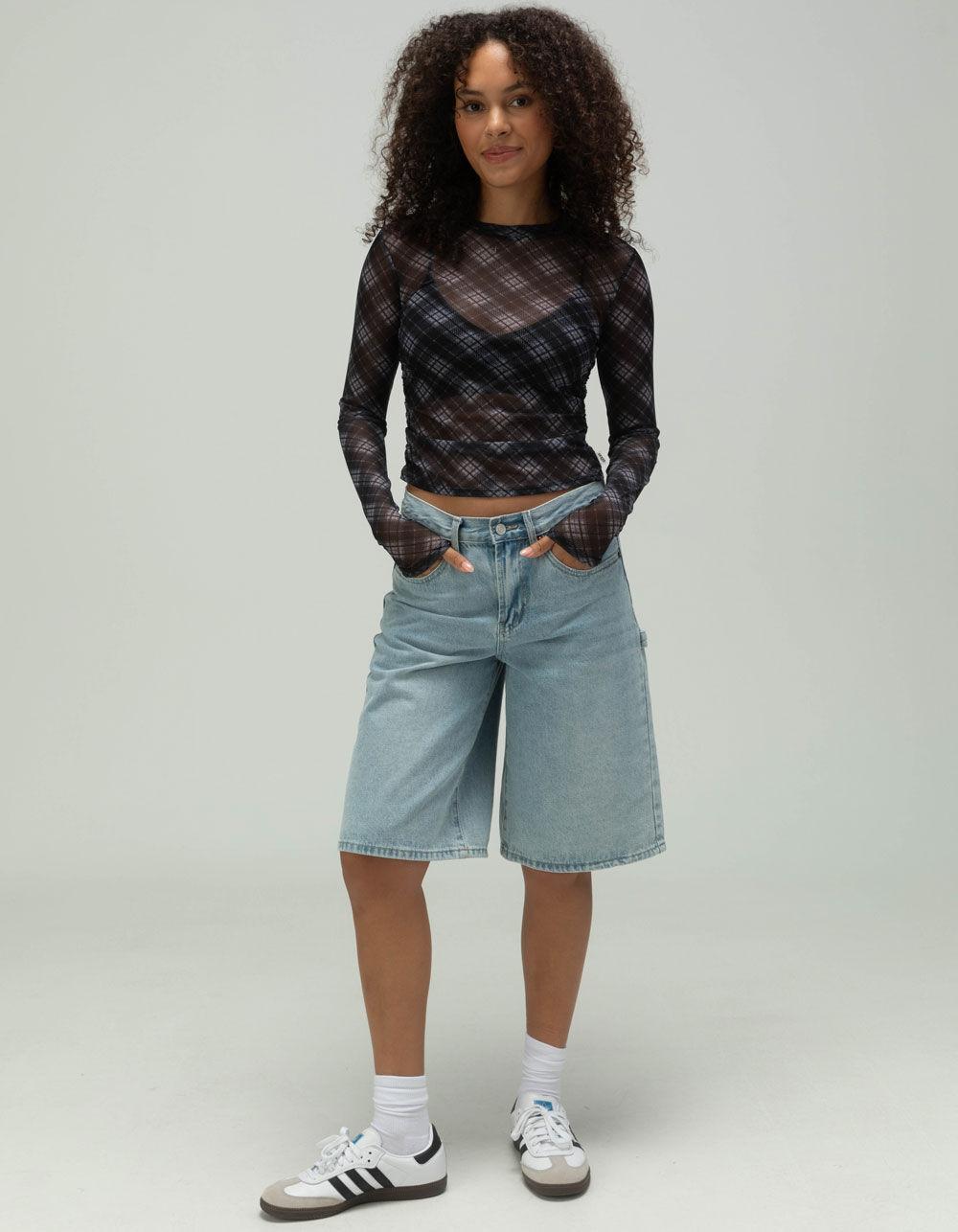 GUESS ORIGINALS Printed Mesh Womens Long Sleeve Top - BLACK COMBO Product Image