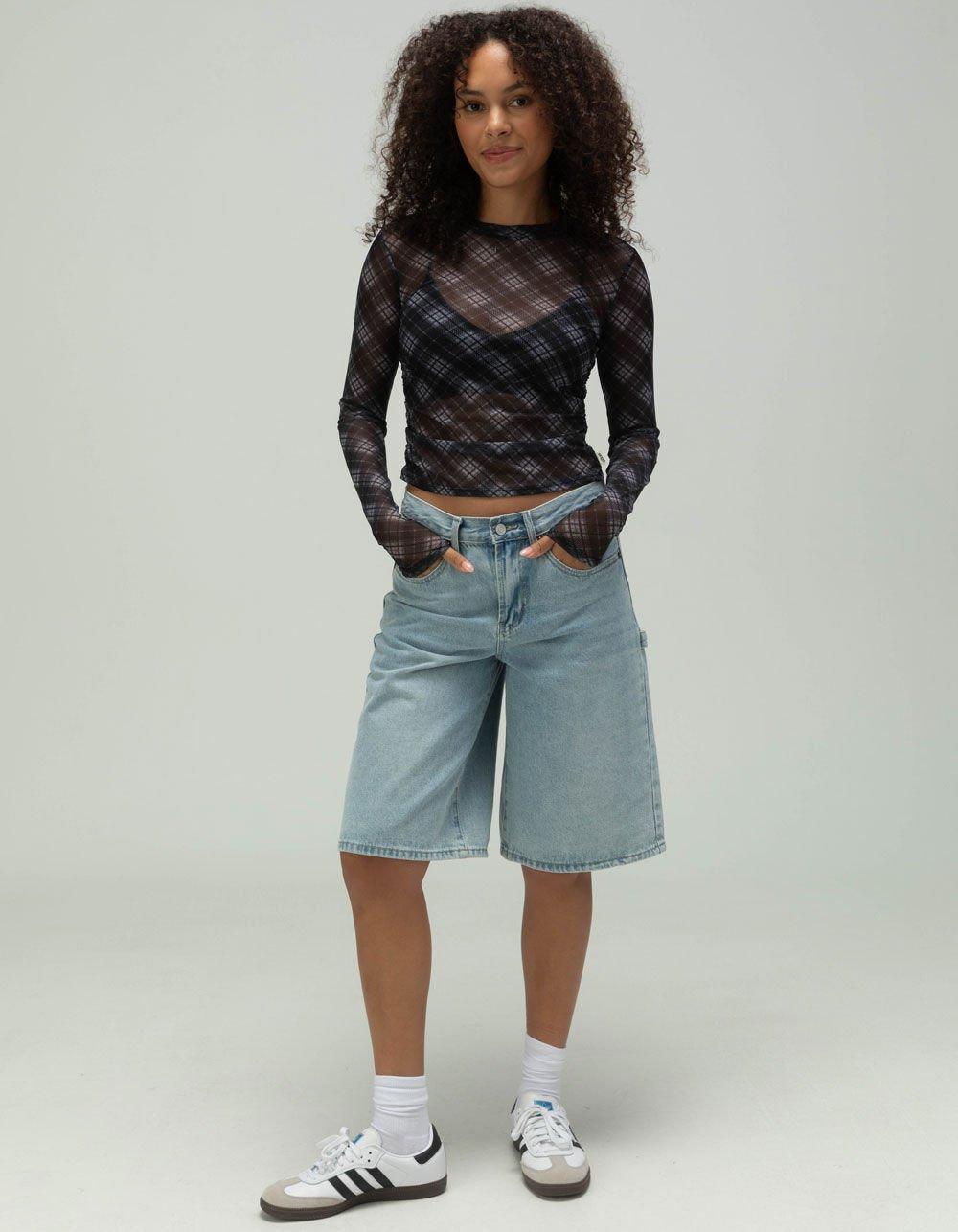 GUESS ORIGINALS Printed Mesh Womens Long Sleeve Top - BLACK COMBO Product Image