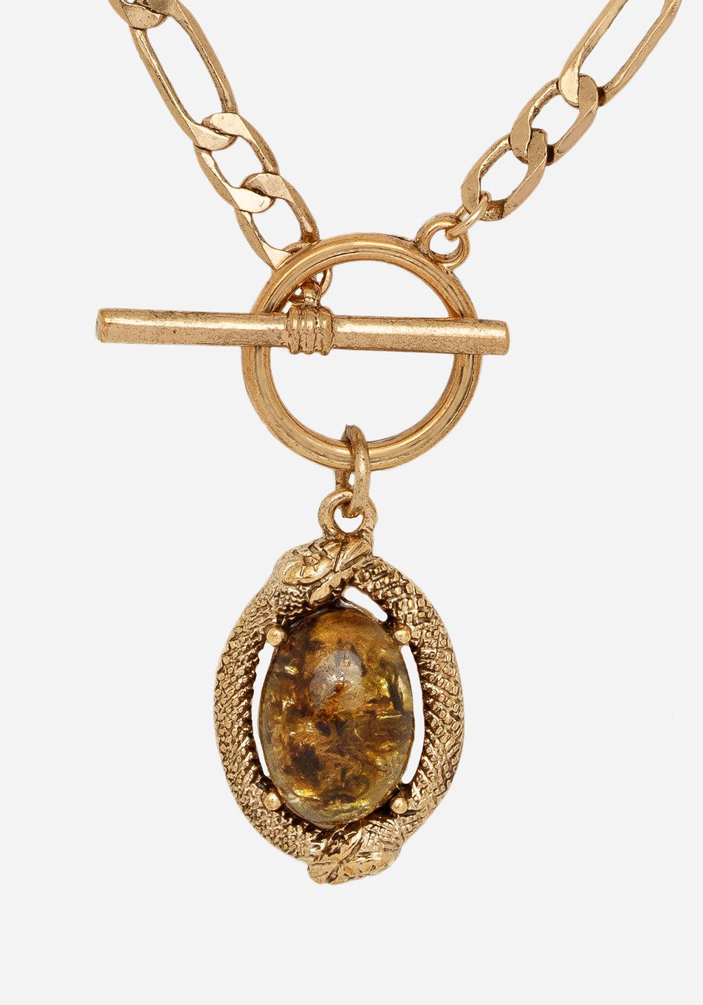 Ouroboros Green Moss Stone Multi Chain Necklace - Gold Product Image