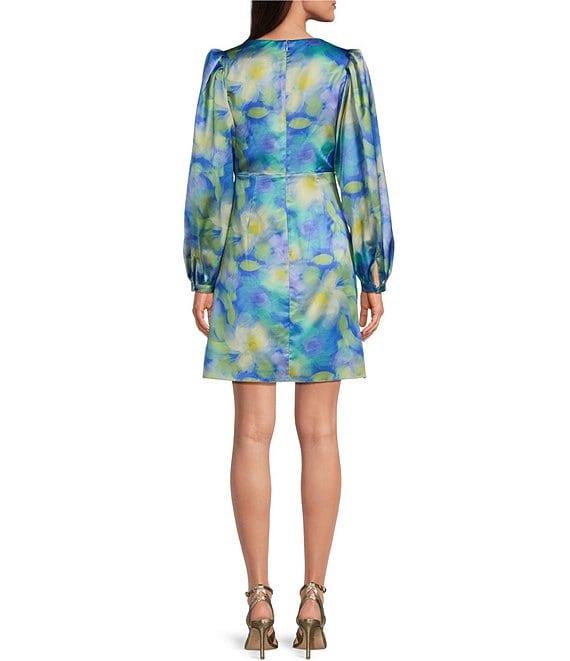 Belle by Badgley Mischka Lola Satin Jacquard Wrap Dress Product Image