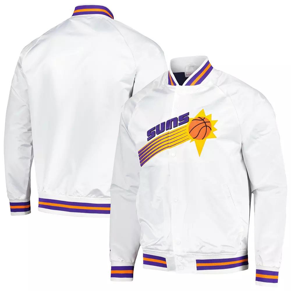 Men's Mitchell & Ness White Phoenix Suns Hardwood Classics Throwback Wordmark Raglan Full-Snap Jacket,  Product Image