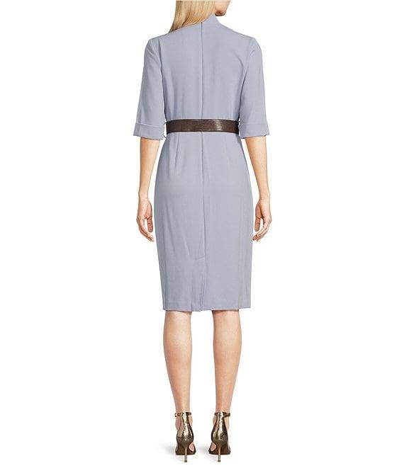 Donna Karan Cady Crepe V-Neck Short Sleeve Belted Sheath Dress Product Image