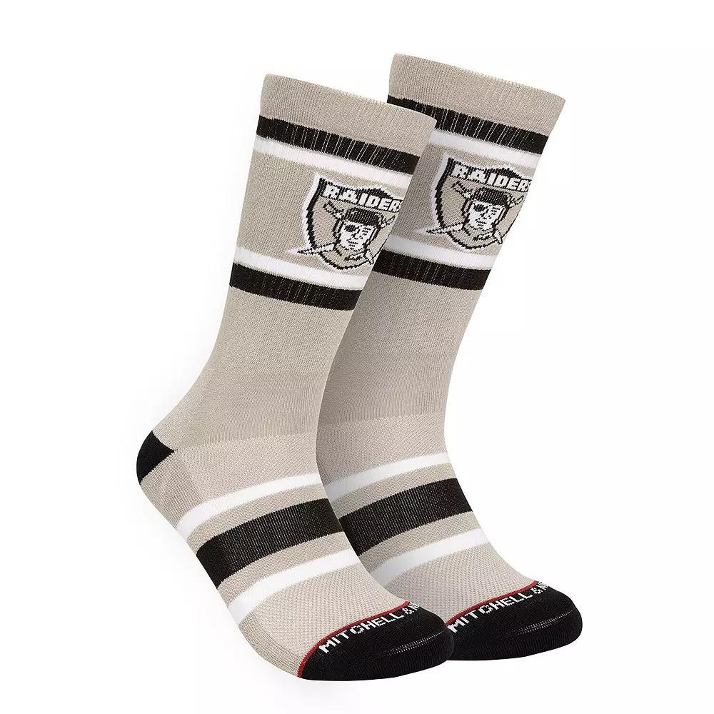 Men's Mitchell & Ness Gray Oakland Raiders Throwback Team Stripes Crew Socks, Size: Small/Medium, Grey Product Image