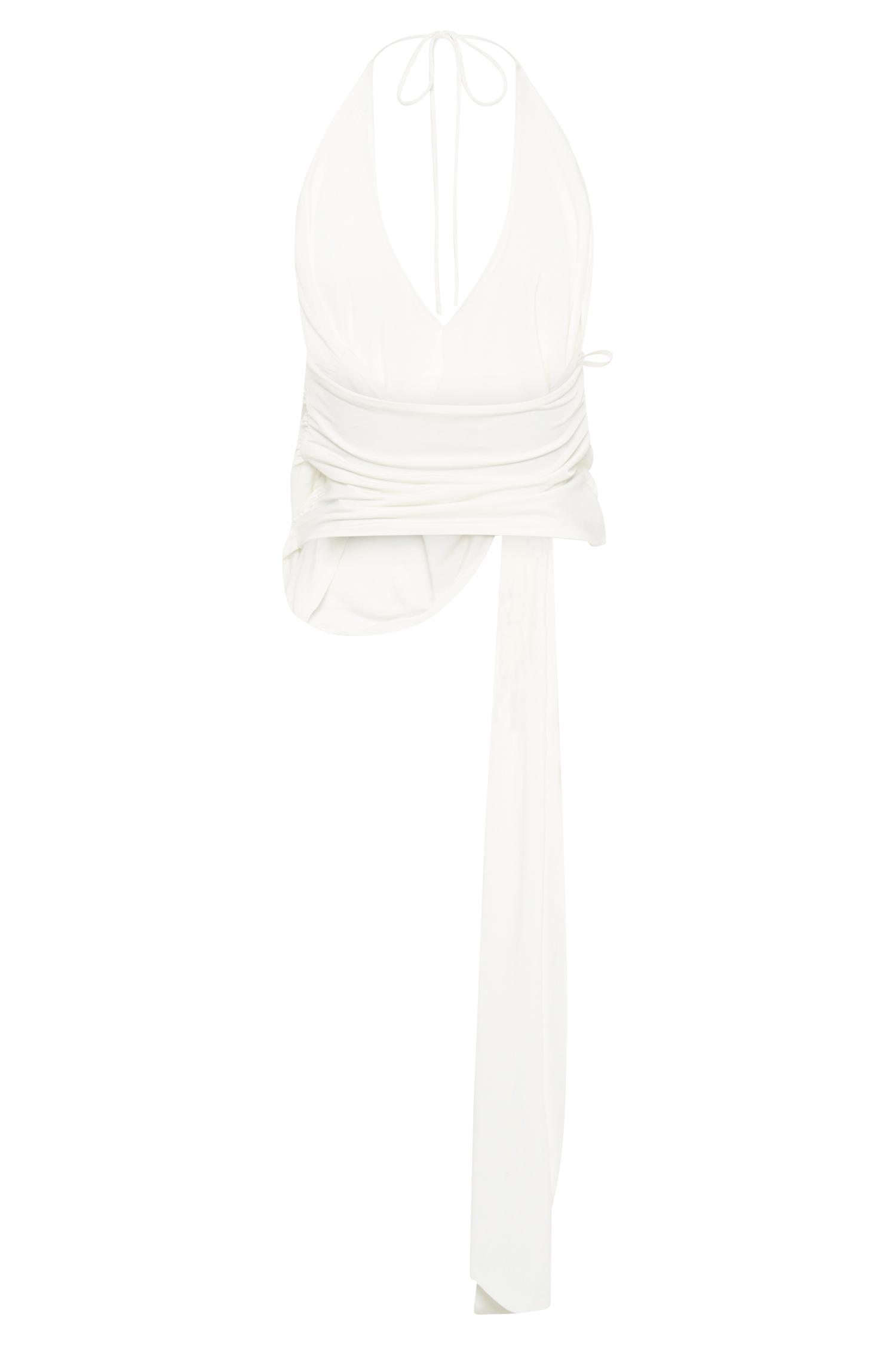 Tyla Draped Slinky Halter Top - White Product Image