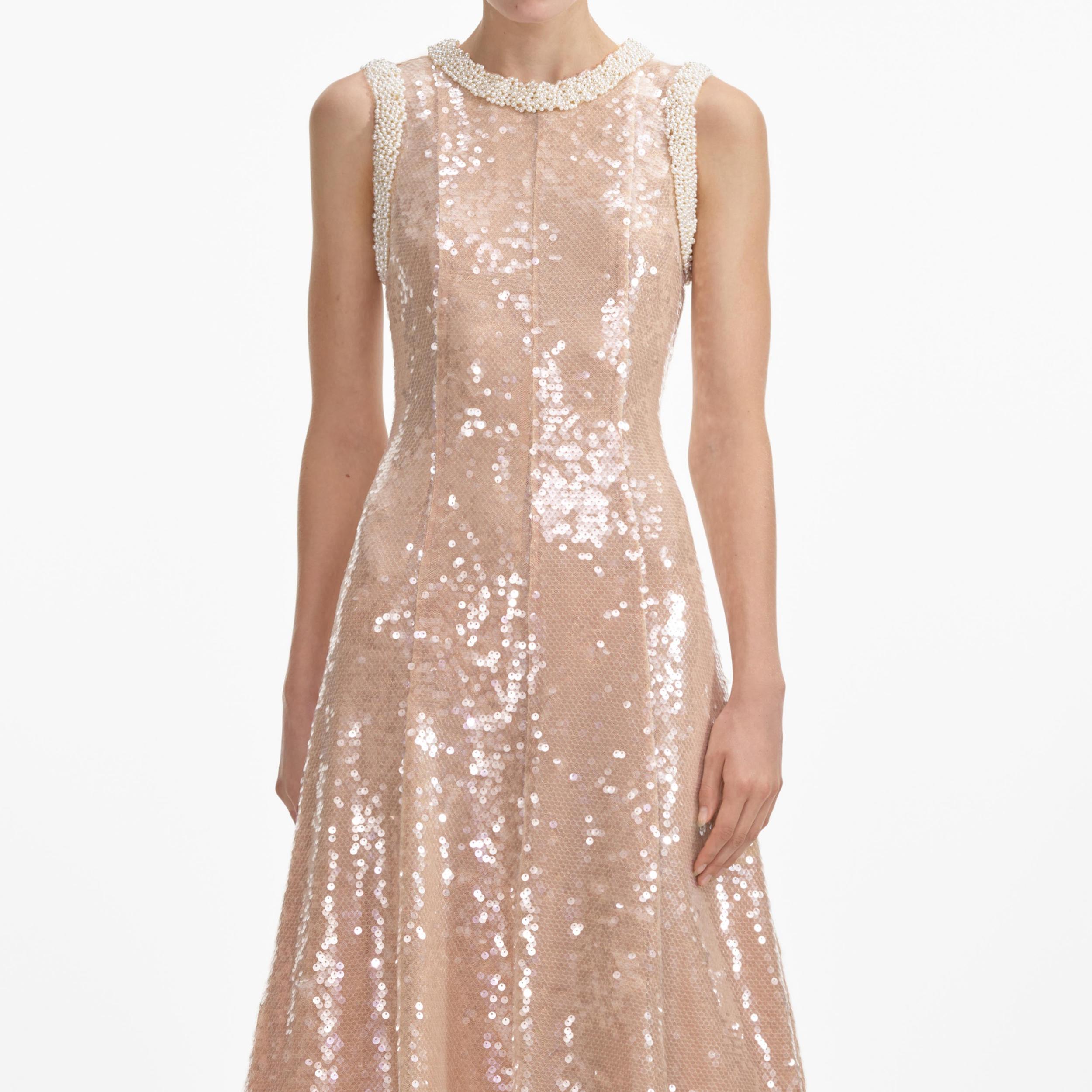 Sequin Pearl Trim Midi Dress Product Image