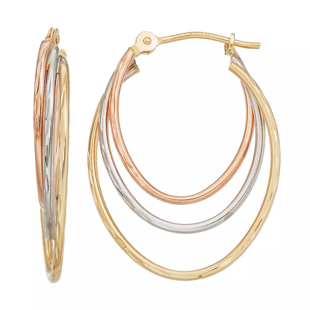 Forever 14K Tri Tone Triple Oval Hoop Earrings, Women's, 14k  Tn Product Image