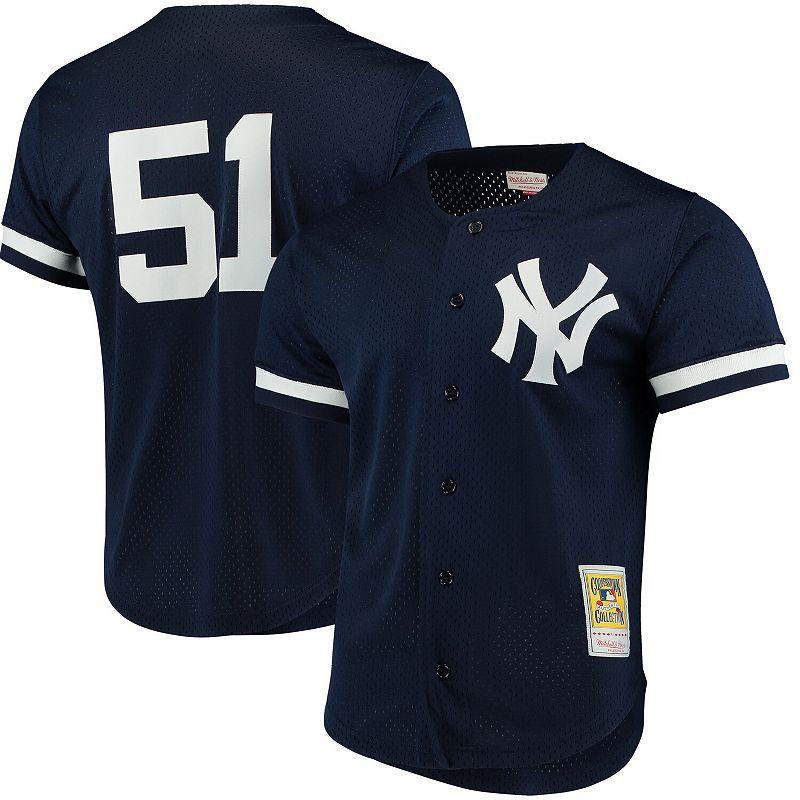 Men's Mitchell & Ness Bernie Williams Navy New York Yankees Cooperstown Collection Mesh Batting Practice Button-Up Jersey, Size: 3XL, Blue Product Image