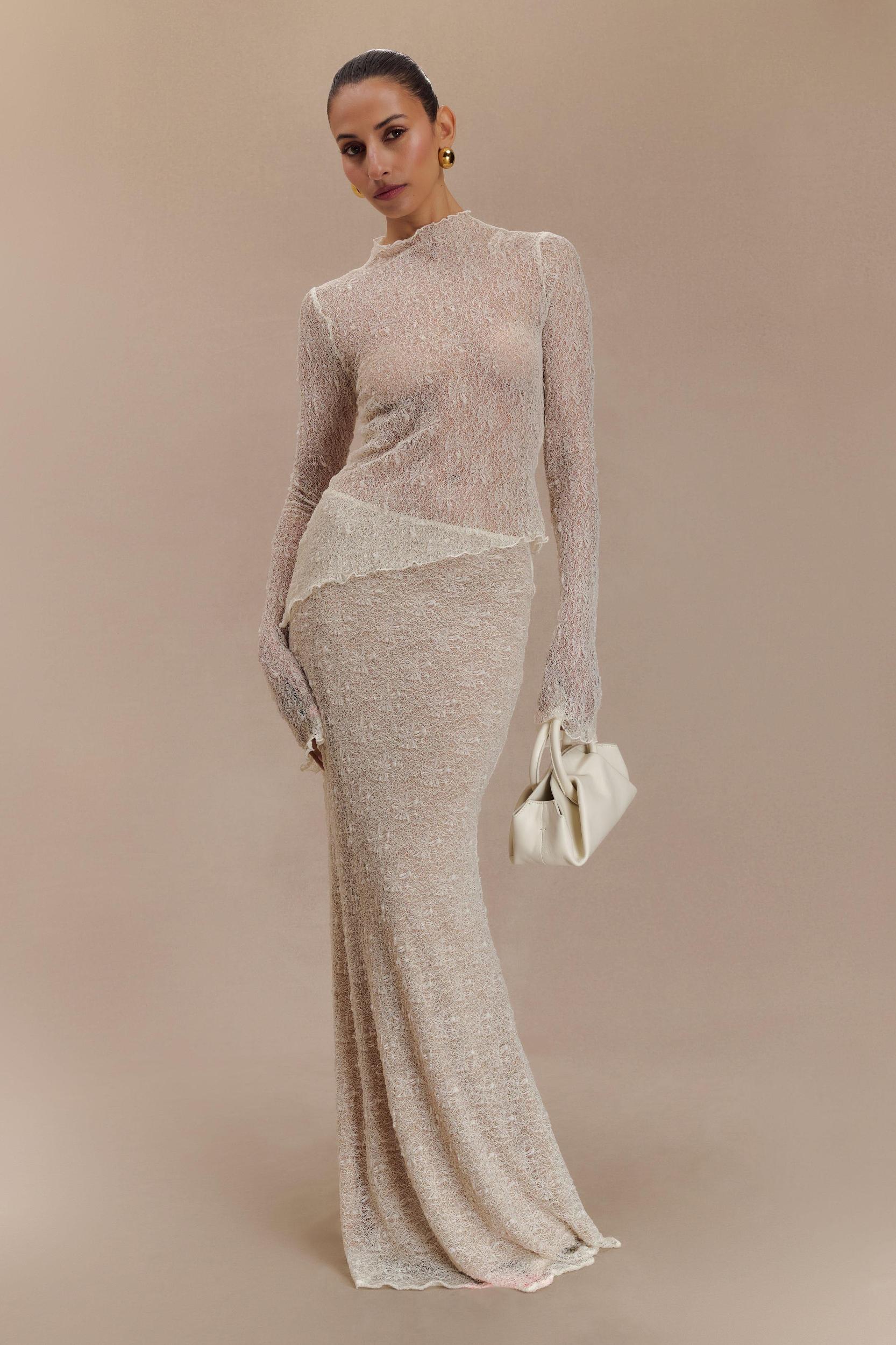 Riley Sheer Lace Long Sleeve Top - Ivory Product Image