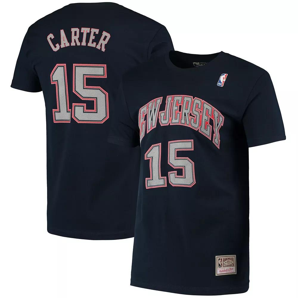 Men's Mitchell & Ness Vince Carter Navy New Jersey Nets Hardwood Classics Stitch Name & Number T-Shirt,  Product Image