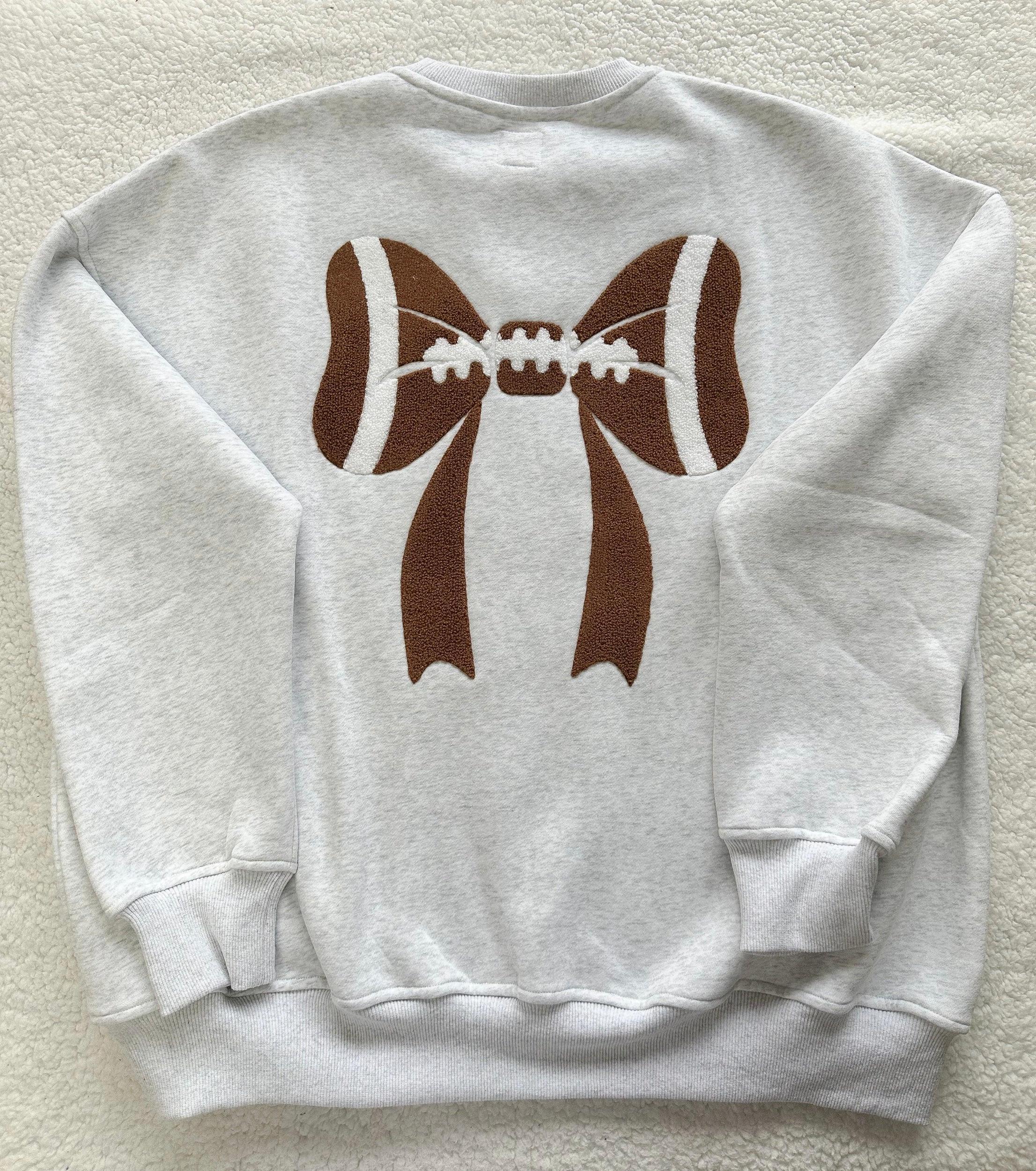 Pearl Grey Football Bows Game Day Embroider Sweatshirt Product Image