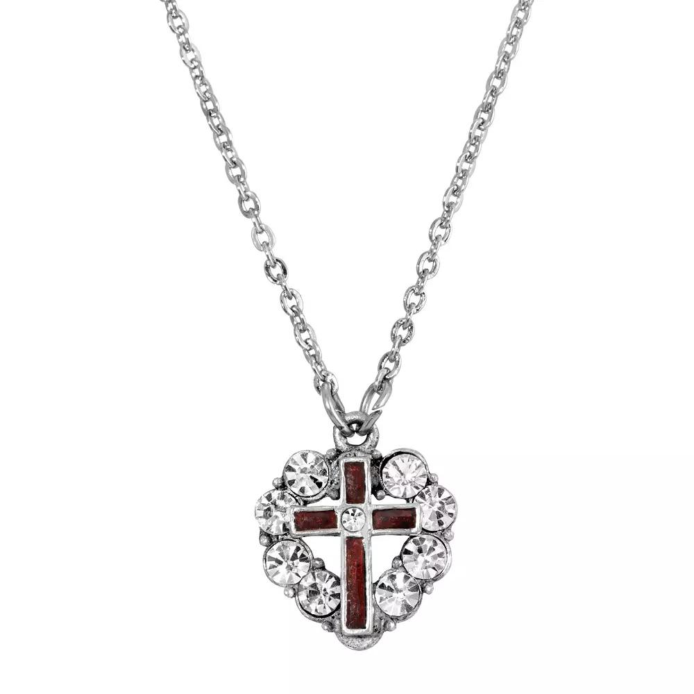 Symbols of Faith Silver-Tone Enamel Heart Cross Necklace, Womens, Red Product Image