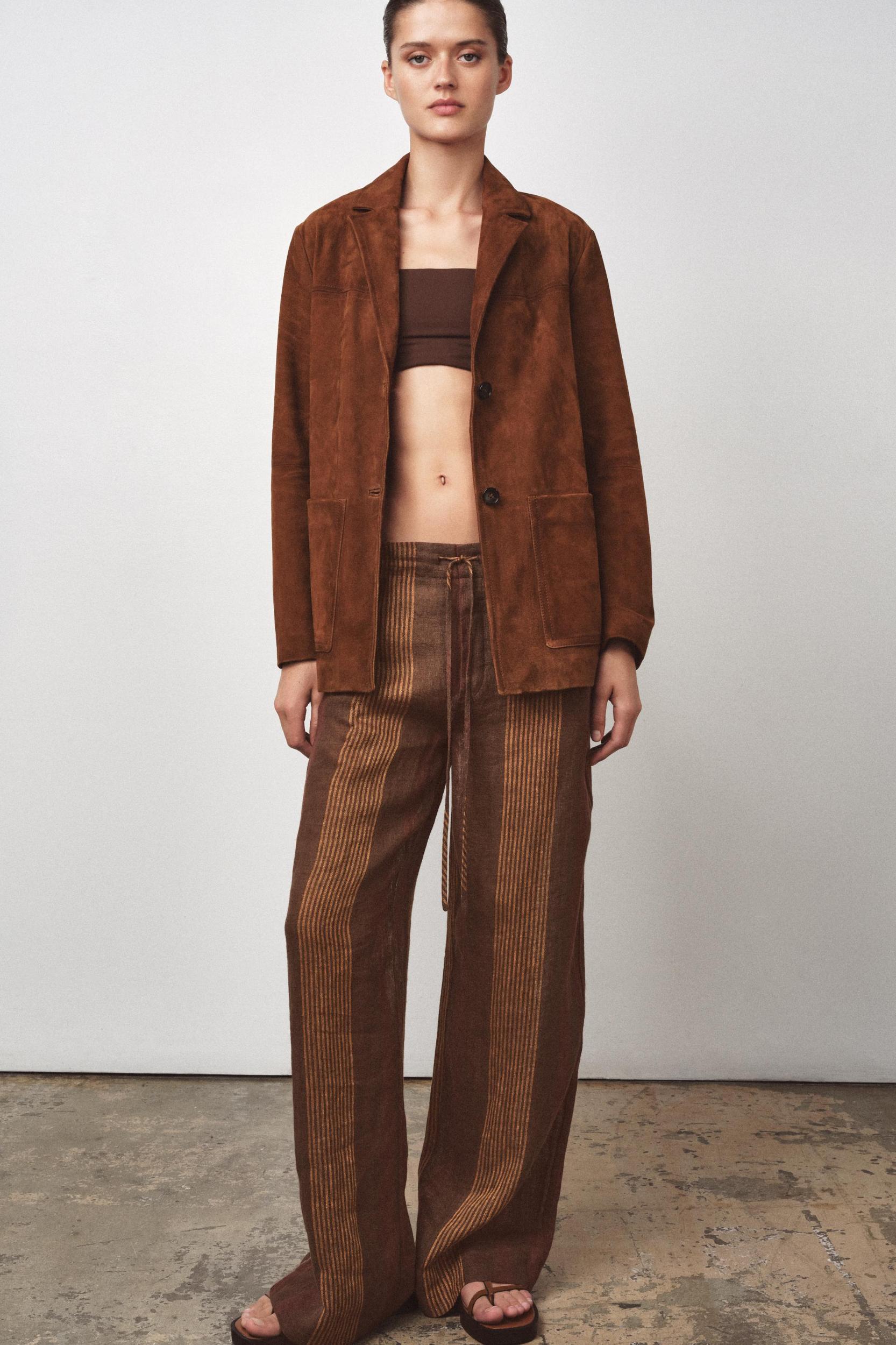 100% LINEN STRIPED PANTS ZW COLLECTION Product Image