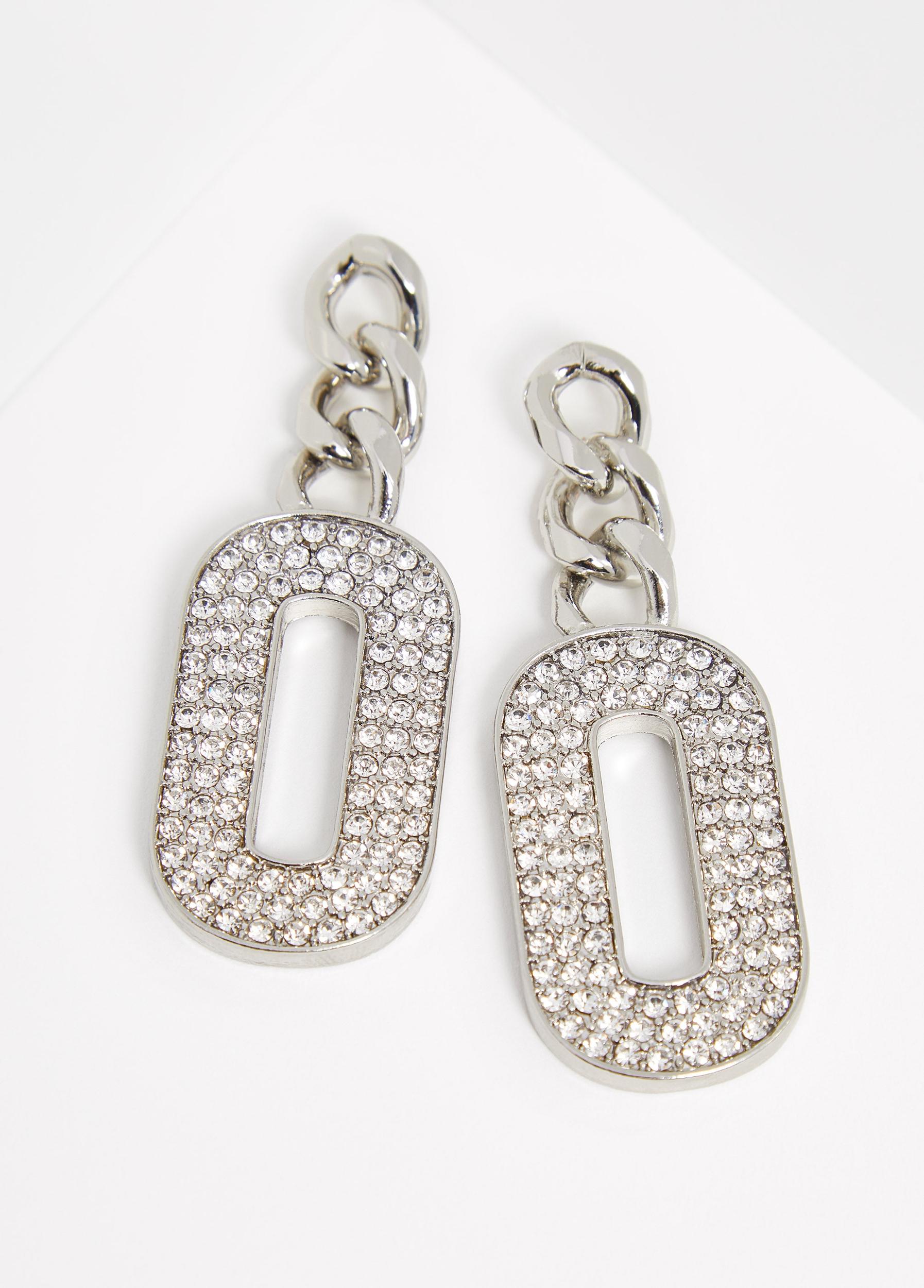 Pave Silver Tone Chain Earrings Product Image