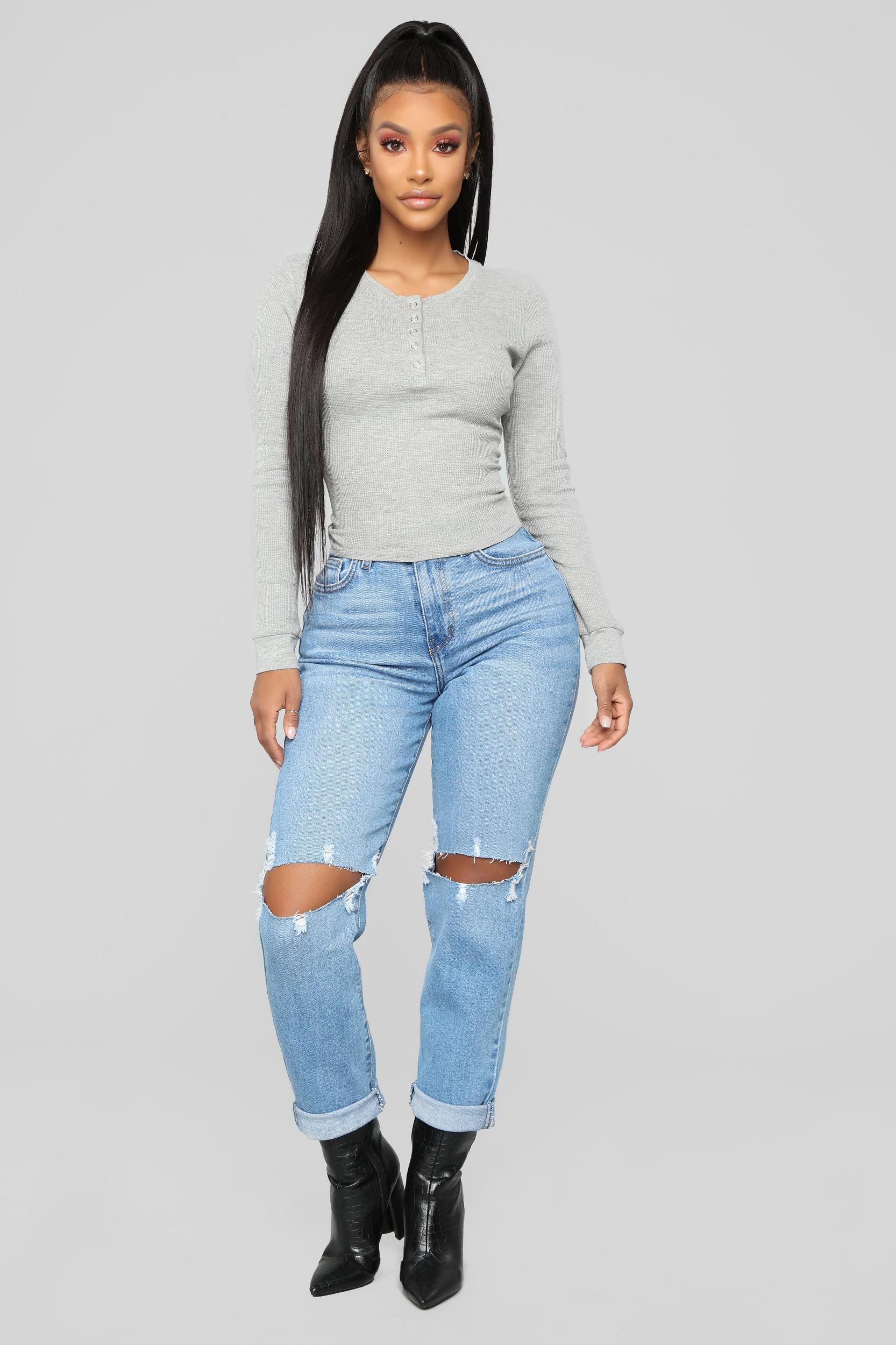 My Favorite Henley Top - HeatherGrey Product Image