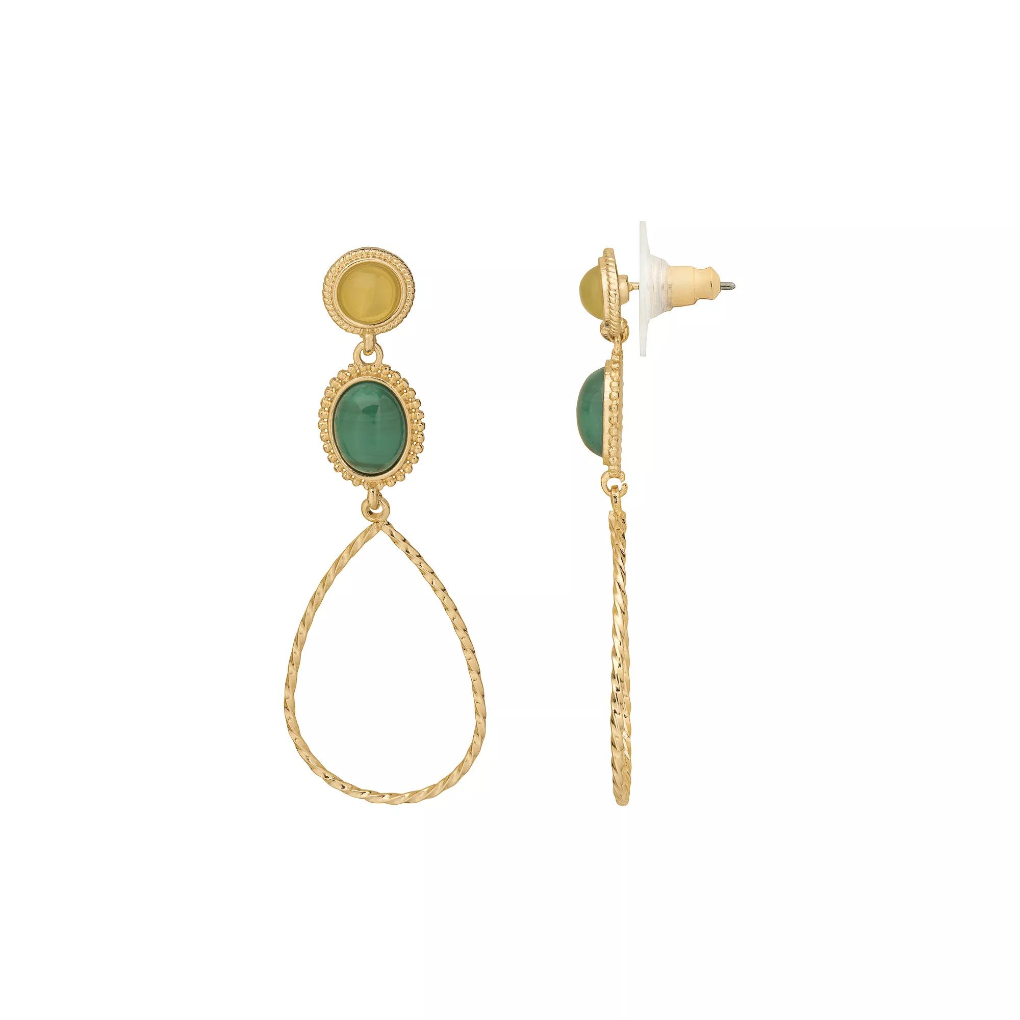 Sonoma Goods For Life® Gold Tone Green Stone Open Teardrop Triple Drop Earrings, Women's Product Image
