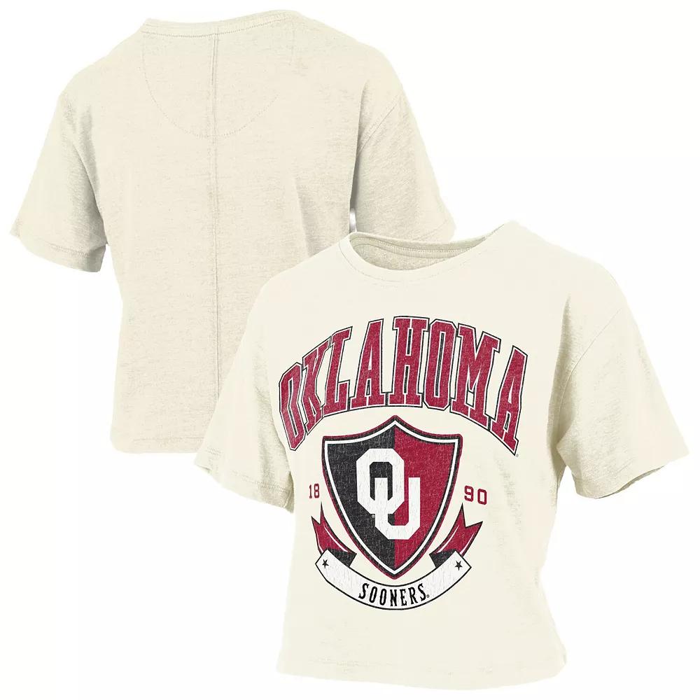 Women's Pressbox Cream Oklahoma Sooners Buckler Vintage Cropped T-Shirt,  Product Image
