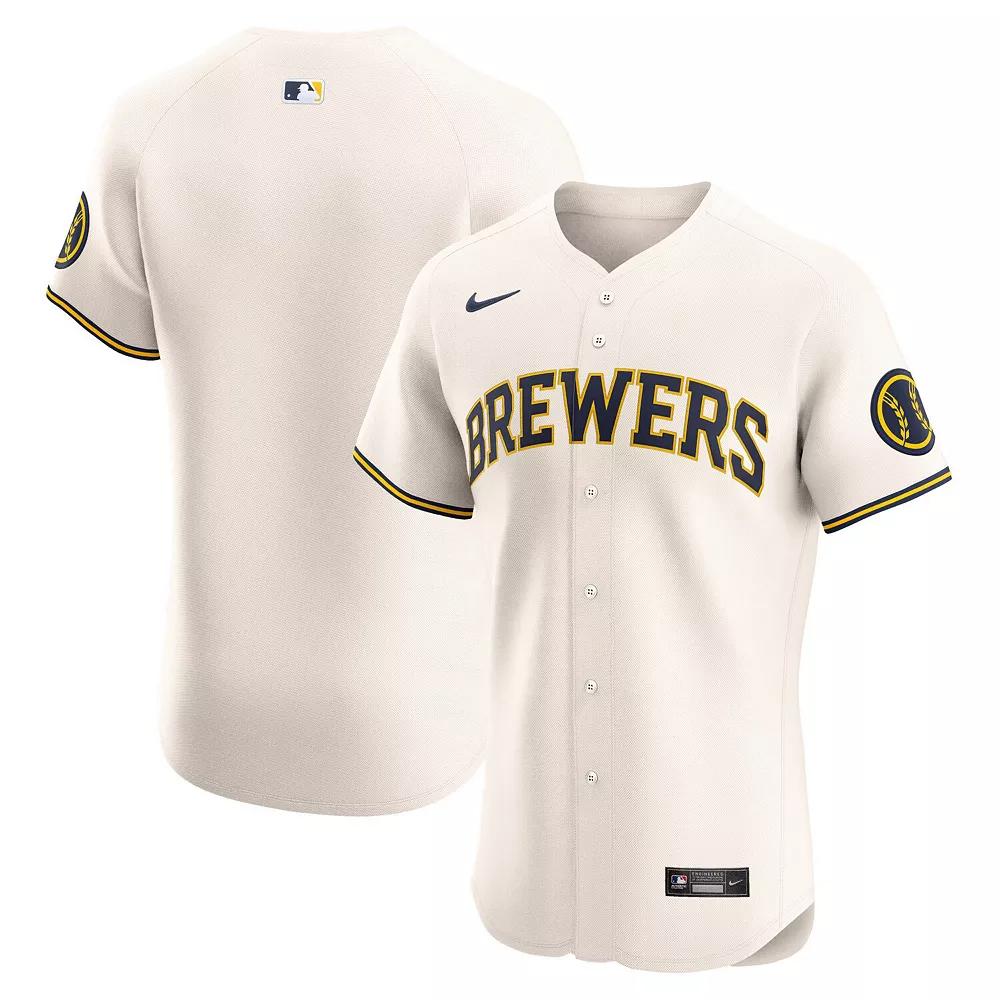 Men's Nike Cream Milwaukee Brewers Home Elite Jersey, Size: 52, Beige Product Image