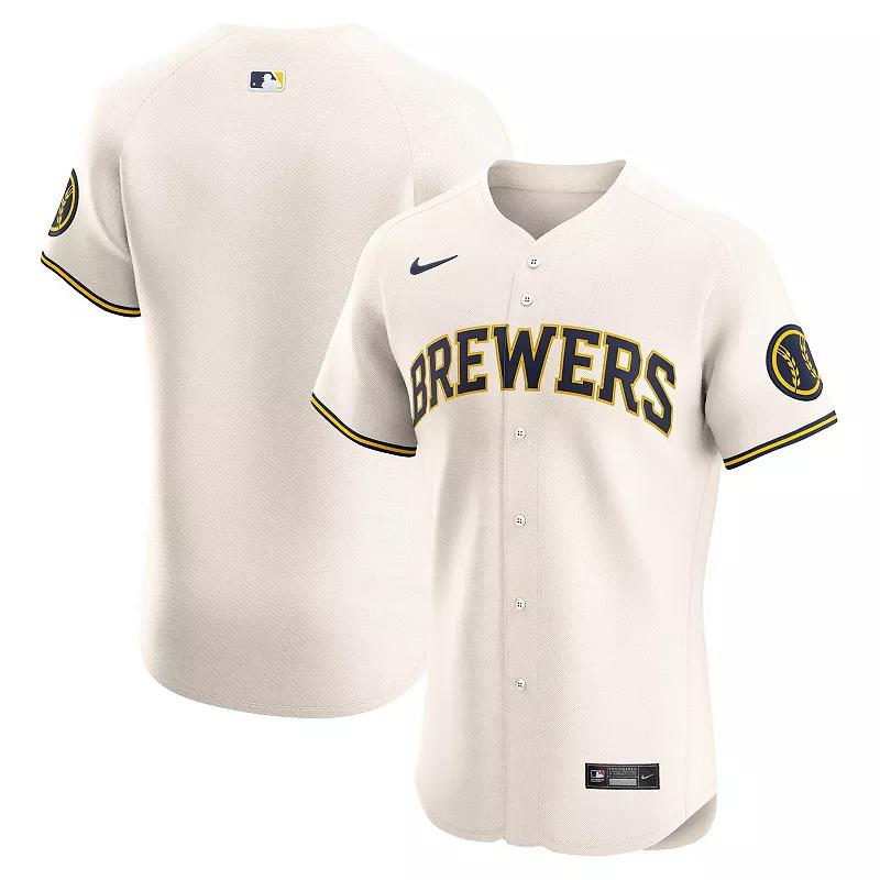 Men's Nike Cream Milwaukee Brewers Home Elite Jersey, Size: 52, Beige Product Image