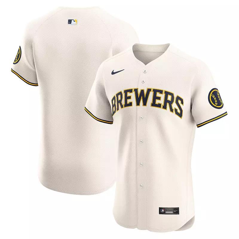 Men's Nike Cream Milwaukee Brewers Home Elite Jersey, Size: 52, Beige Product Image