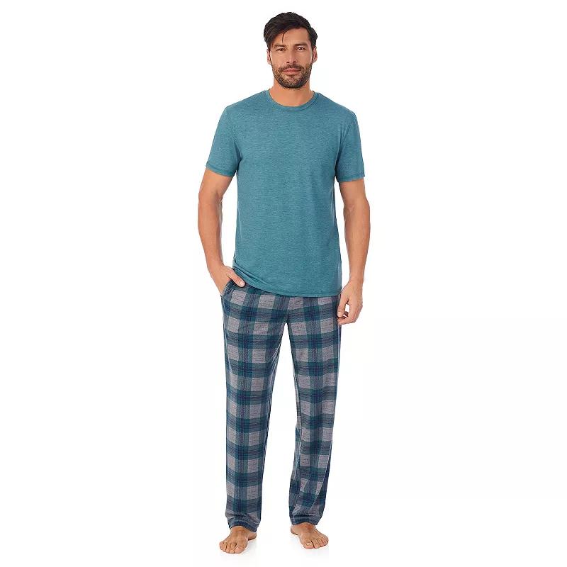 Men's Cuddl Duds® Crewneck Short Sleeve Pajama Top & Pajama Pants Set, Size: XXL, Green Plaid Product Image