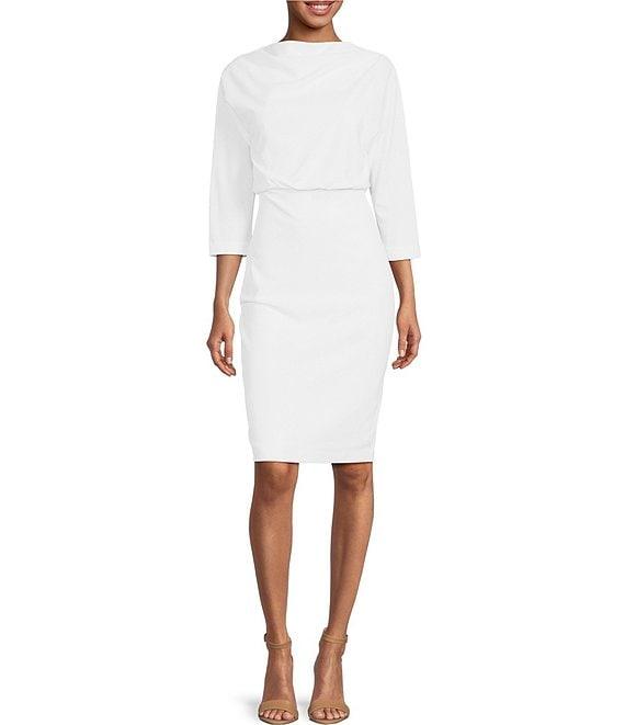Belle by Badgley Mischka Draped Boat Neck 3/4 Sleeve Blouson Dress Product Image