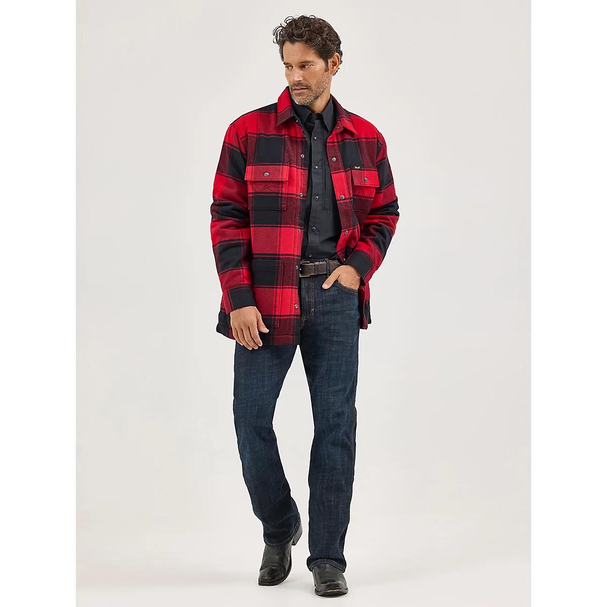 Men's Wrangler Sherpa Lined Flannel Snap Shirt Jacket Buffalo Product Image