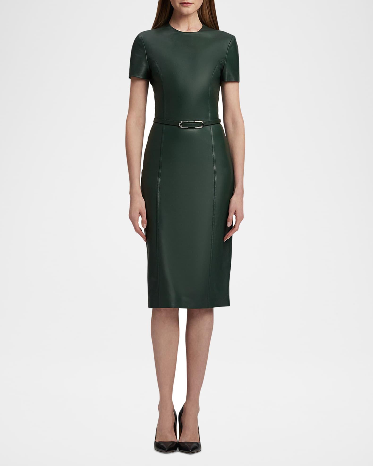 Bethanne Lambskin Leather Short-Sleeve Dress Product Image