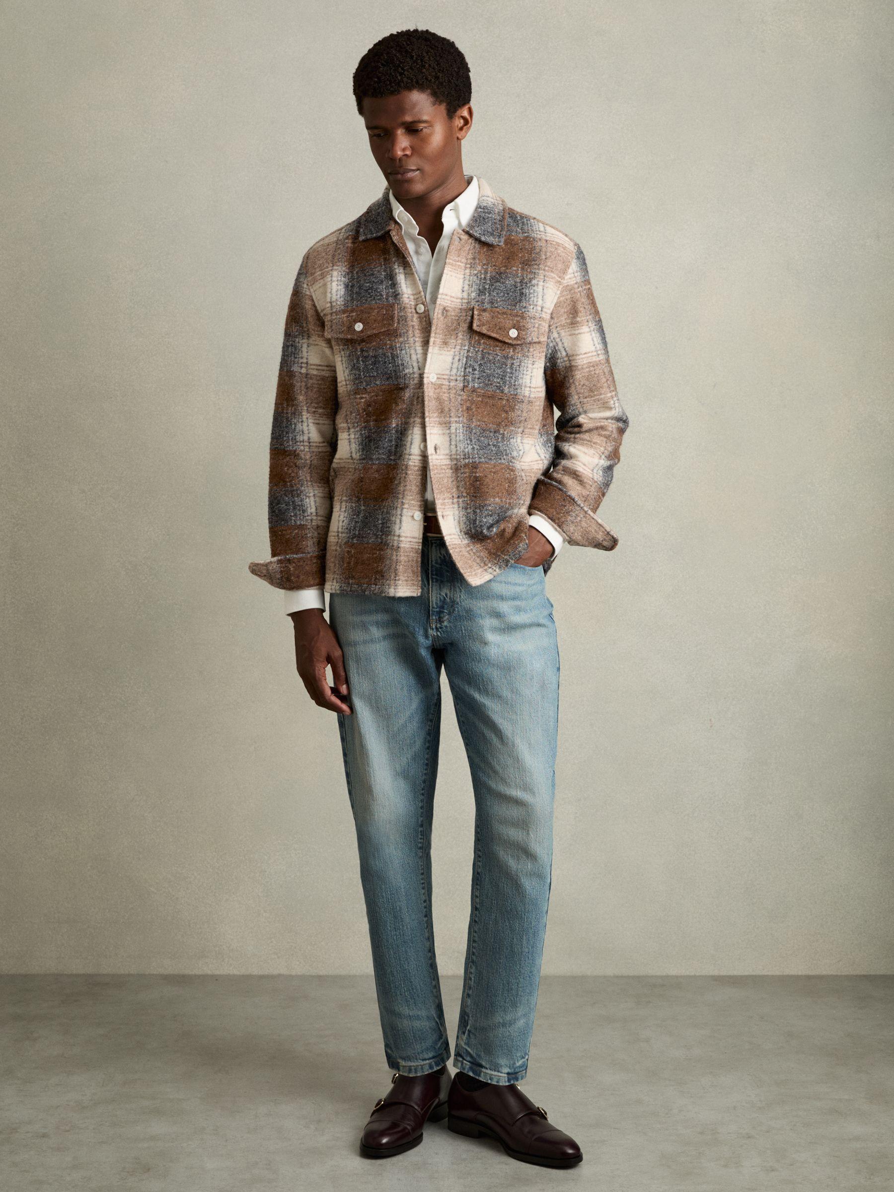 Brushed Check Fleece-Lined Overshirt in Brown Product Image