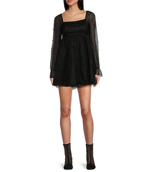 Allison & Kelly Pearl Long Mesh Sleeve Babydoll Dress Product Image