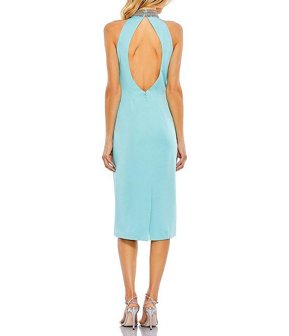 Mac Duggal Beaded Halter Neck Sleeveless Open Back Detail Sheath Dress Product Image