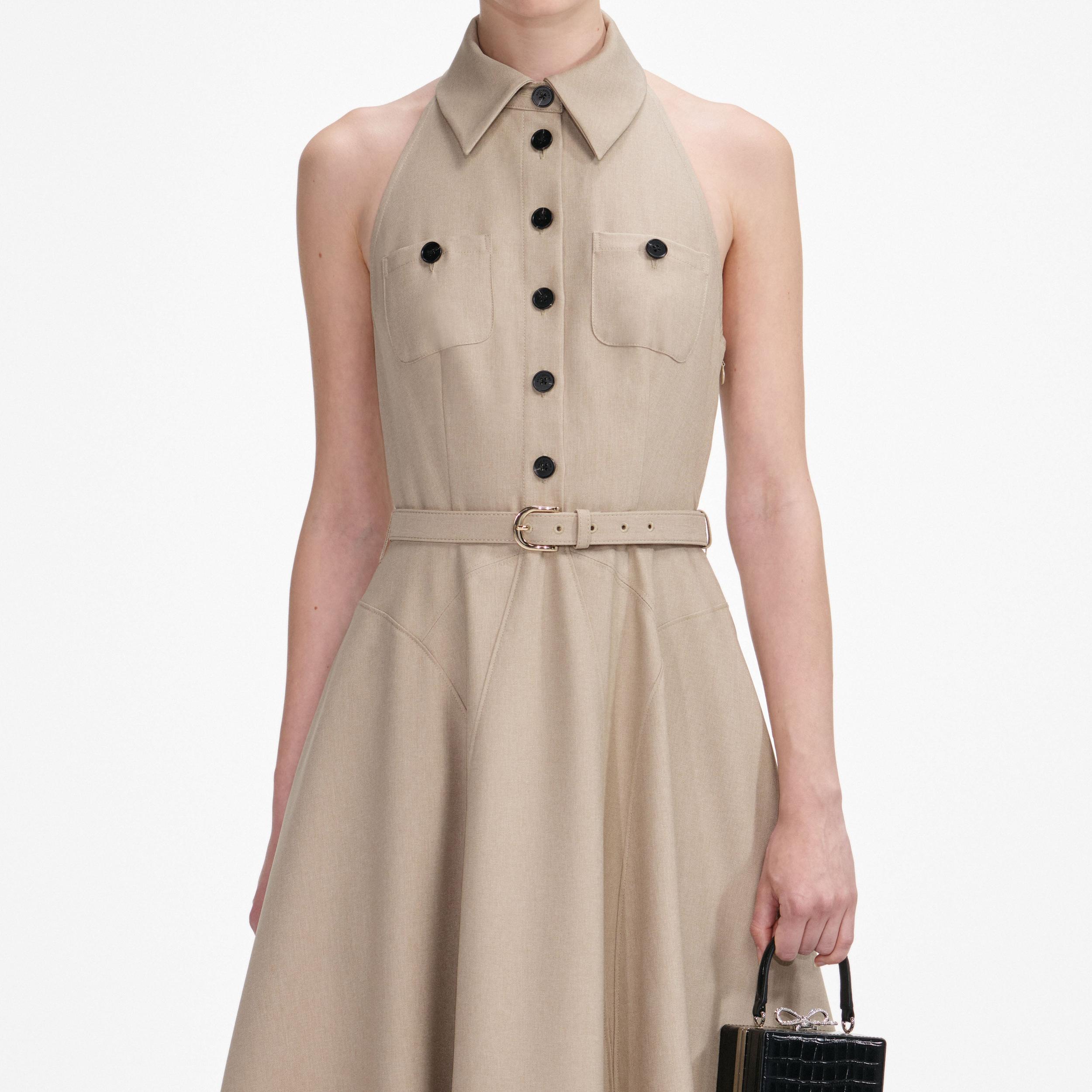 Beige Twill Midi Dress Product Image