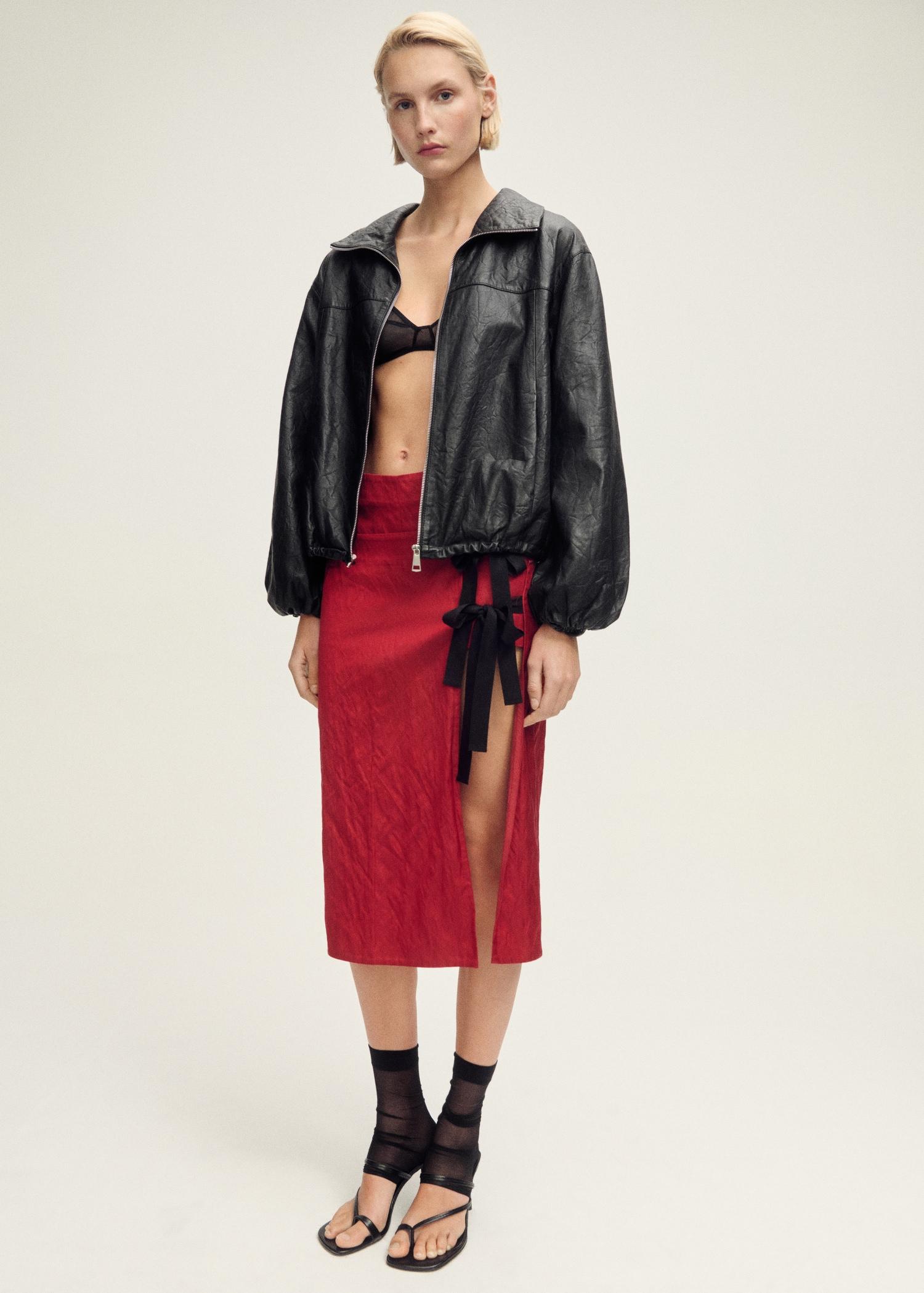 Oversized leather jacket - Women | MANGO USA Product Image